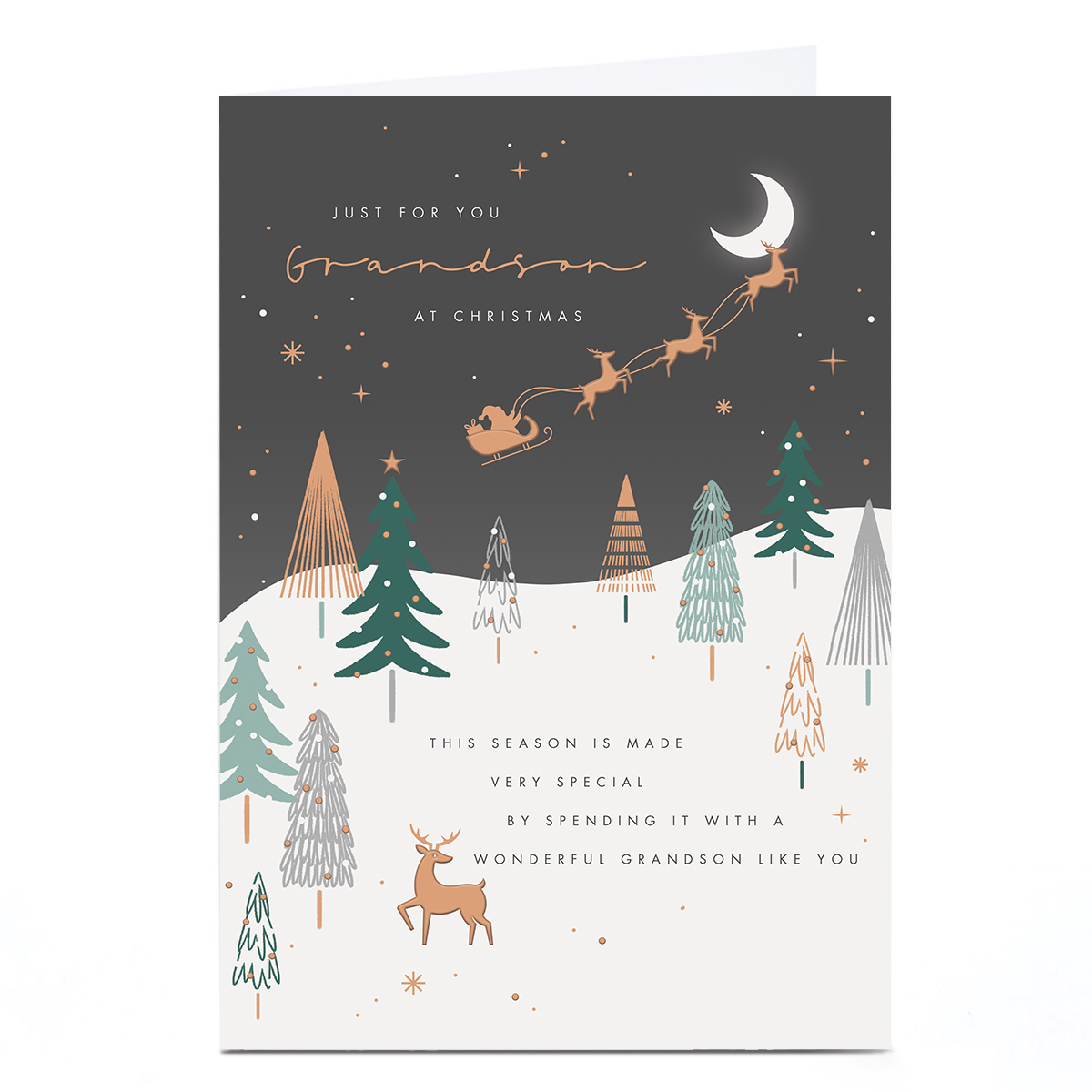 Christmas Card - Grandson - Night sky with santa on his sleigh