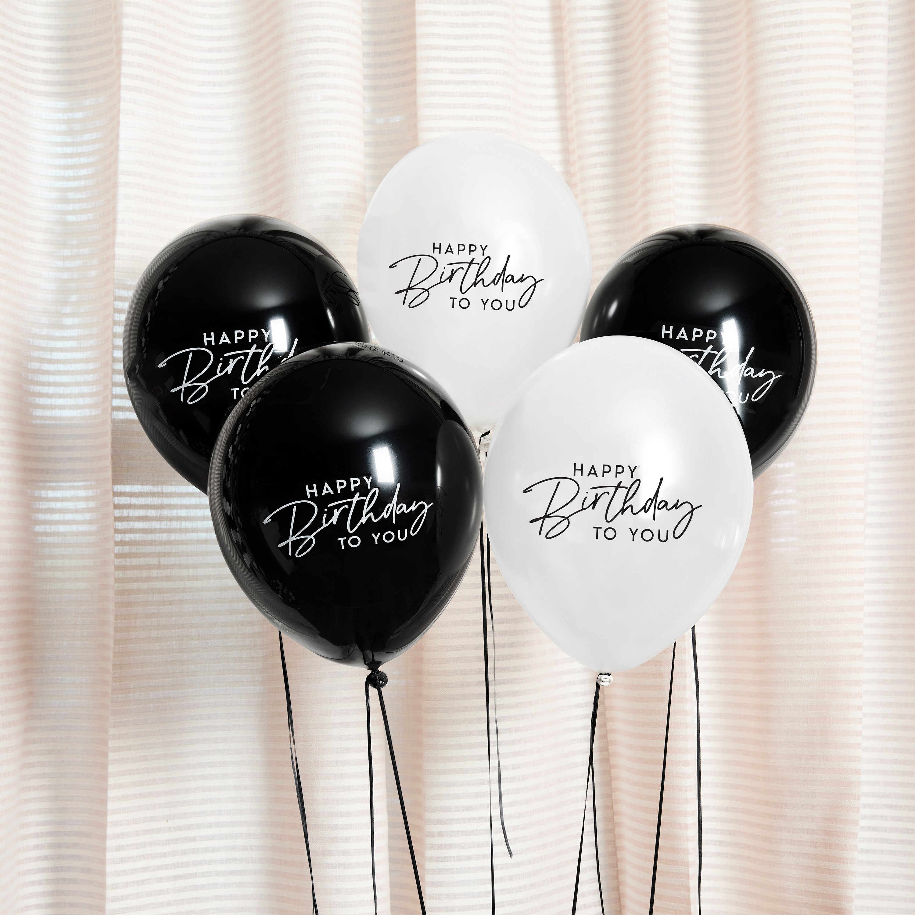 Monochrome Happy Birthday 12-Inch Latex Balloons - Pack of 5