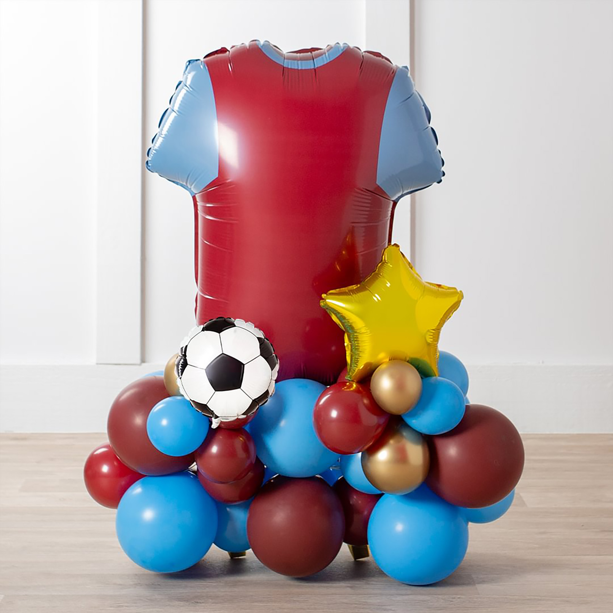 Personalised Claret & Blue Football Shirt Balloon Stack - Delivered Inflated!