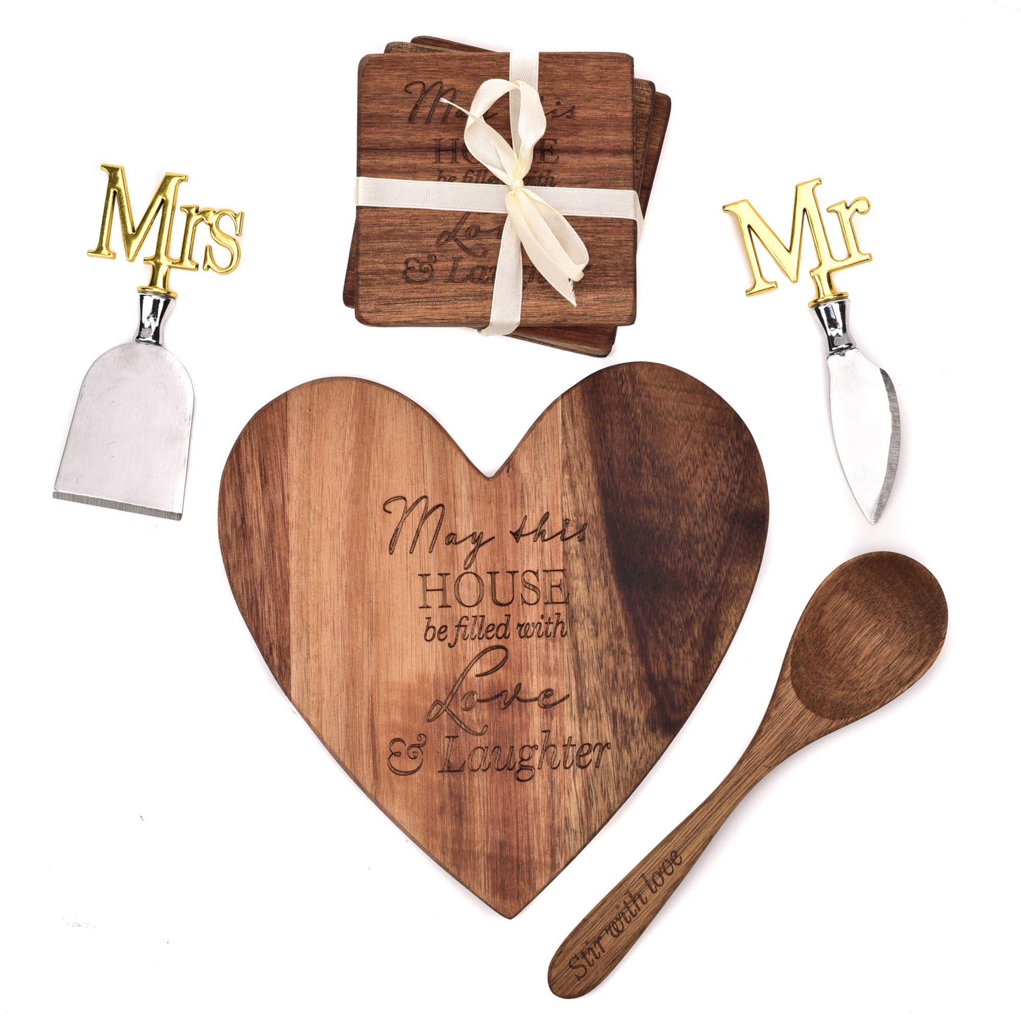 Mr & Mrs Wooden Cheeseboard Gift Set