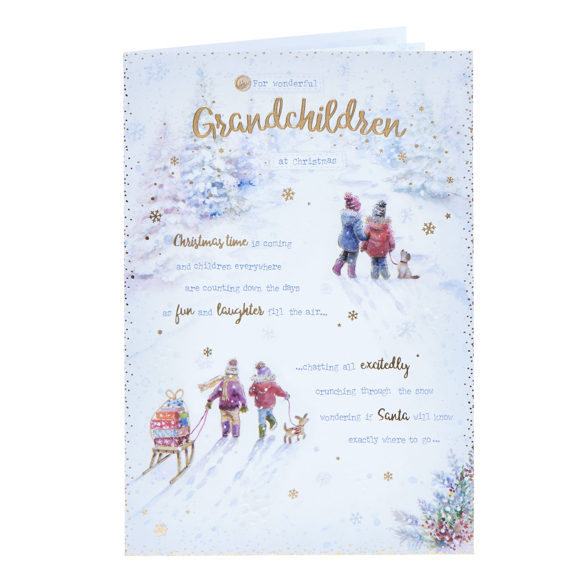 Grandchildren Snow Scene Christmas Card