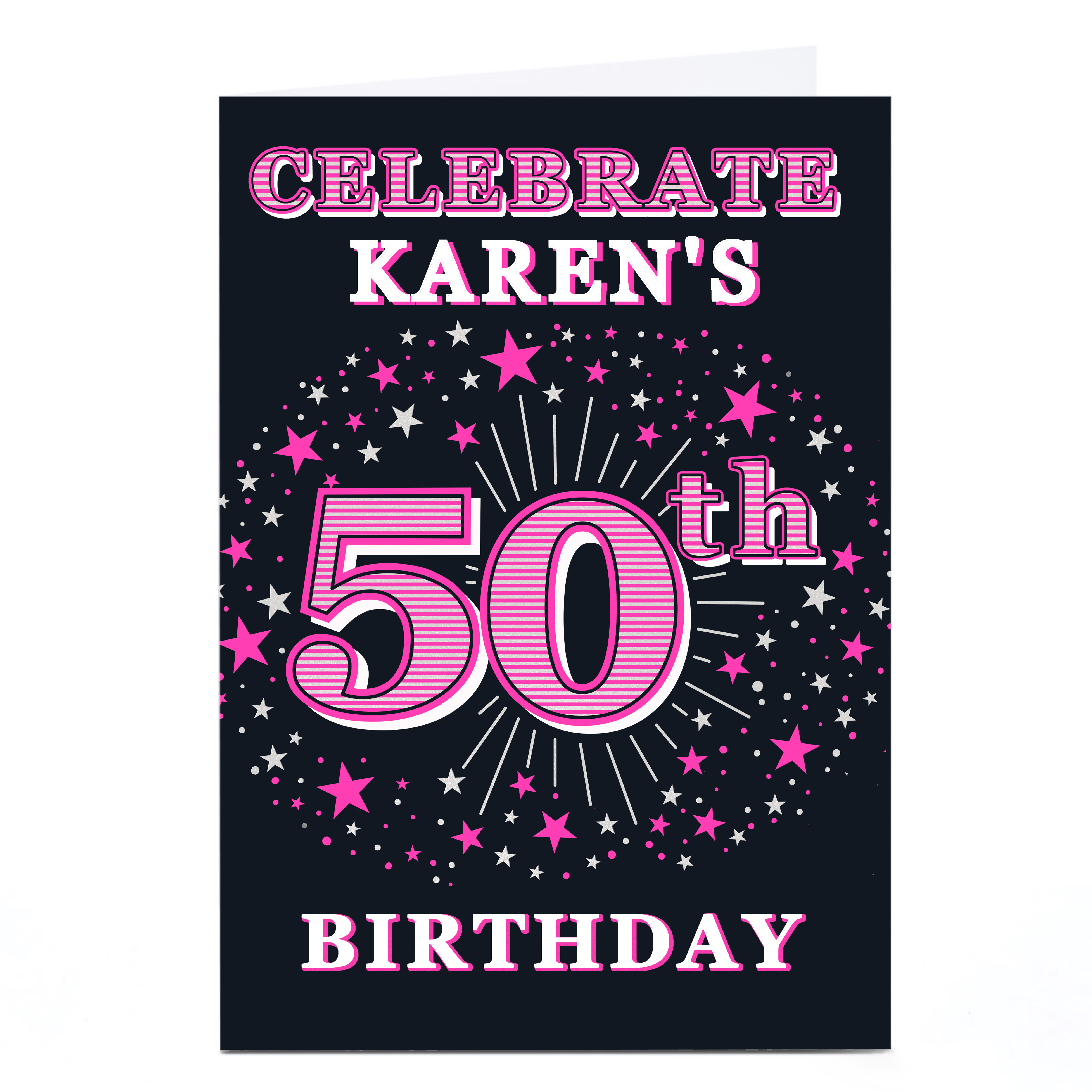 Personalised 50th Birthday Party Invitation - Pink Stars