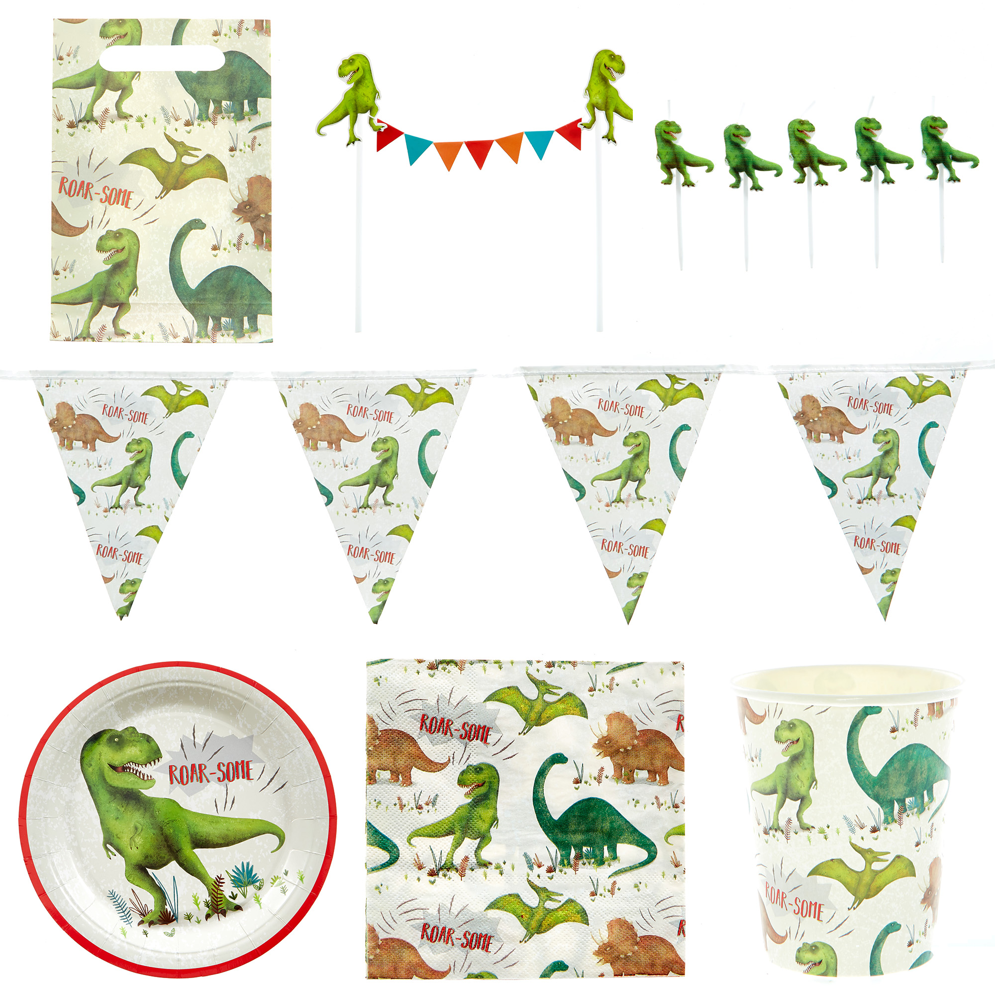 Roar-Some Dinosaur Party Tableware & Decorations Bundle - 8 Guests