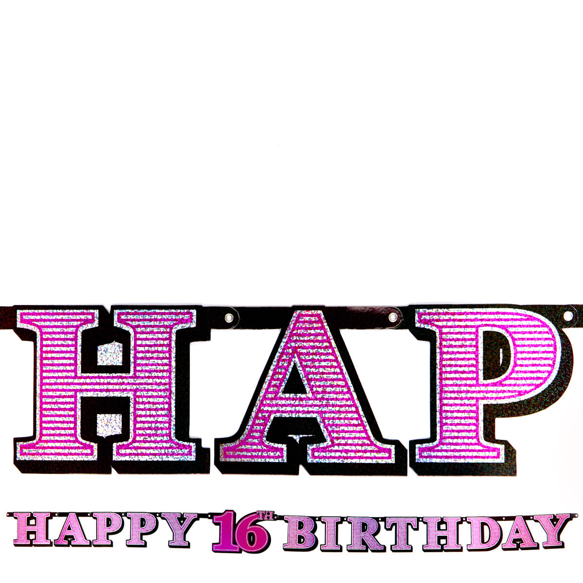 Pink Holographic 16th Birthday Banner