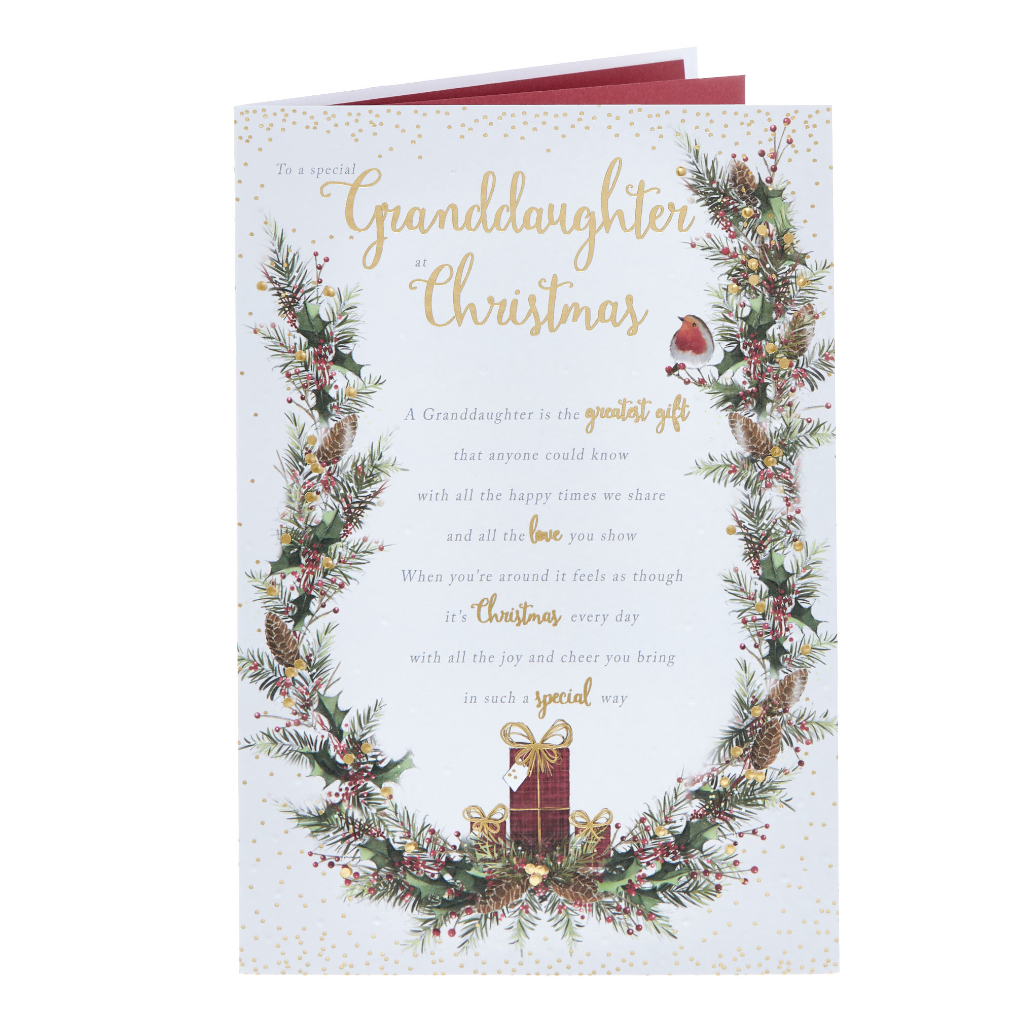 Granddaughter Greatest Gift Garland Christmas Card