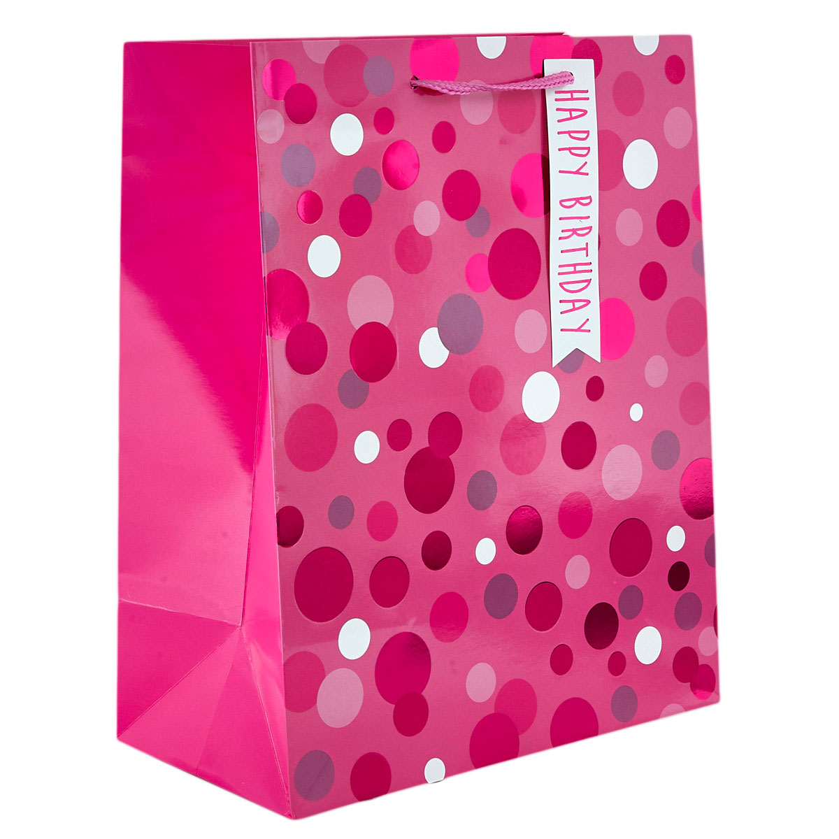 Large Portrait Pink Sparkle-Spotted Birthday Gift Bag