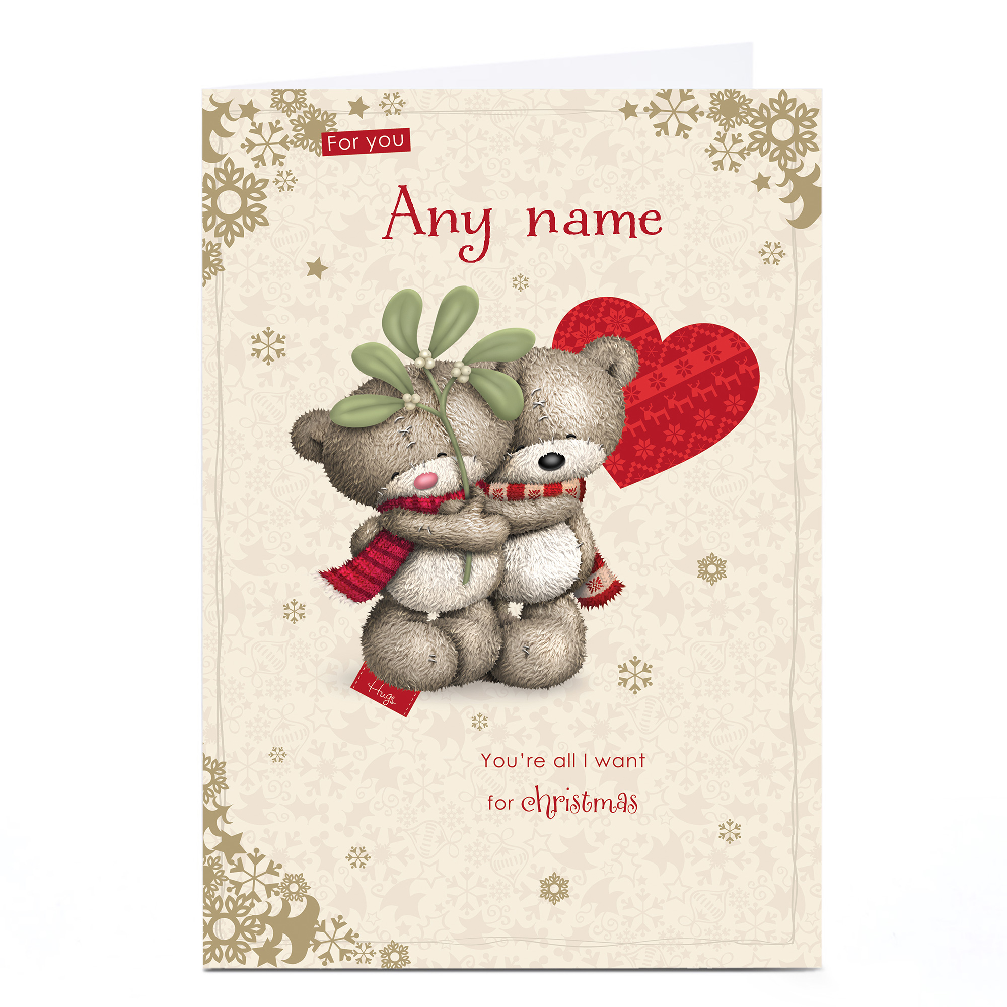 Personalised Hugs Bear Christmas Card - You're All I Want