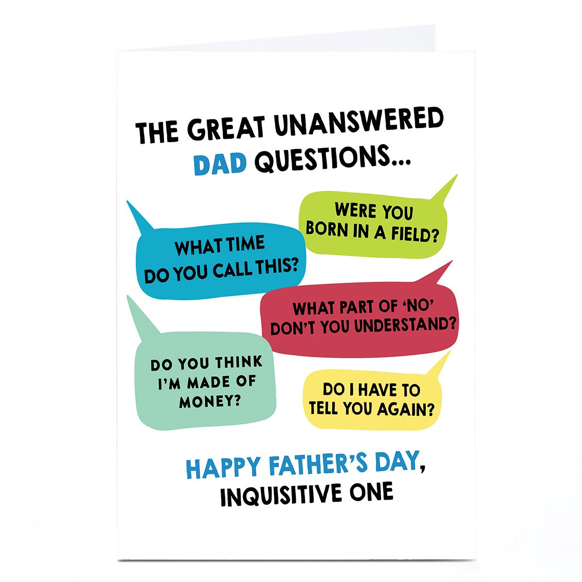 Personalised Father's Day Card - Unanswered Dad Questions