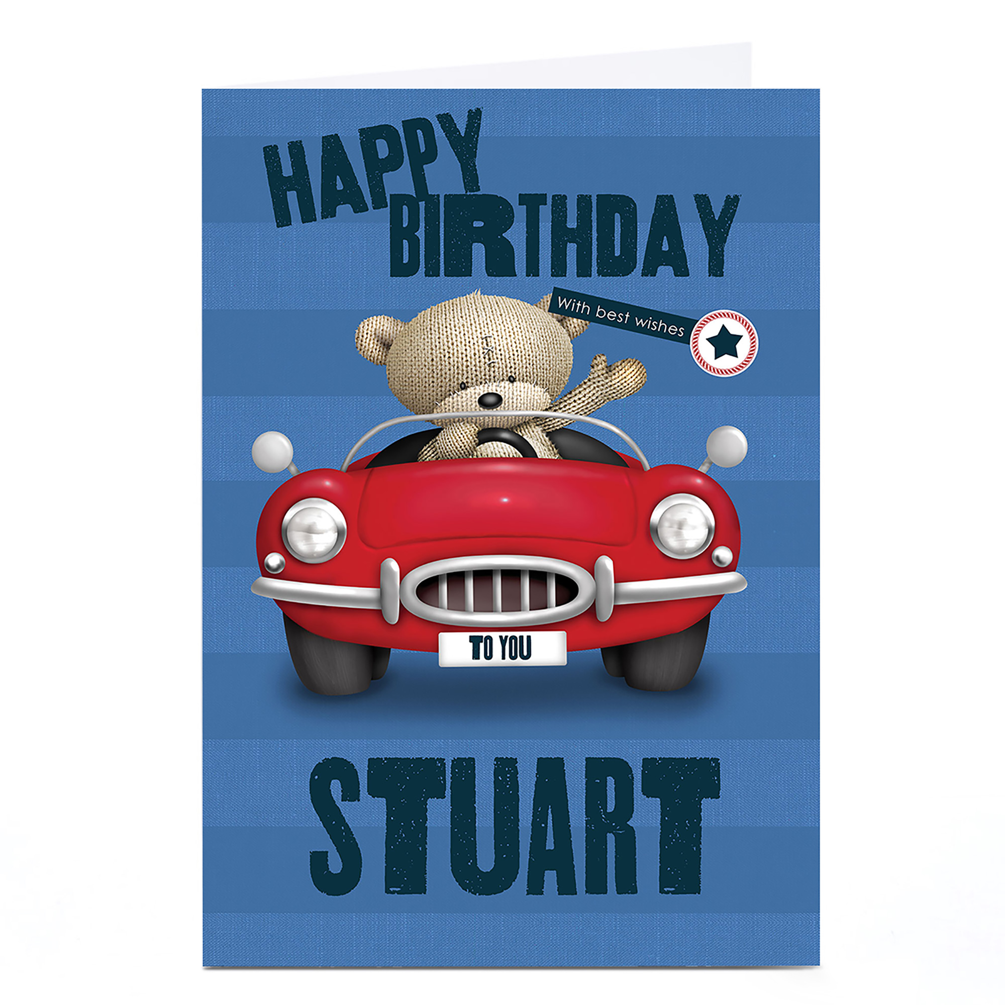 Personalised Hugs Bear Birthday Card - Sports Car
