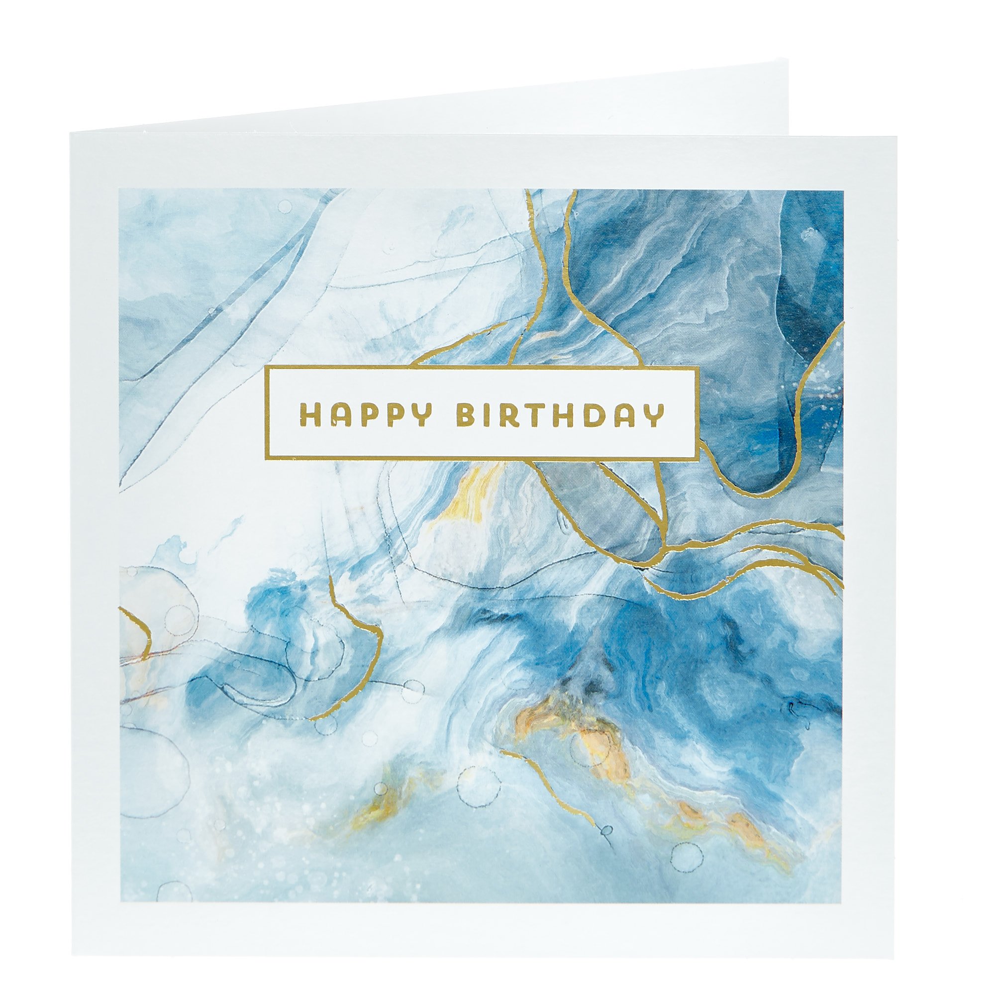 Birthday Card - Blue & Gold Marble