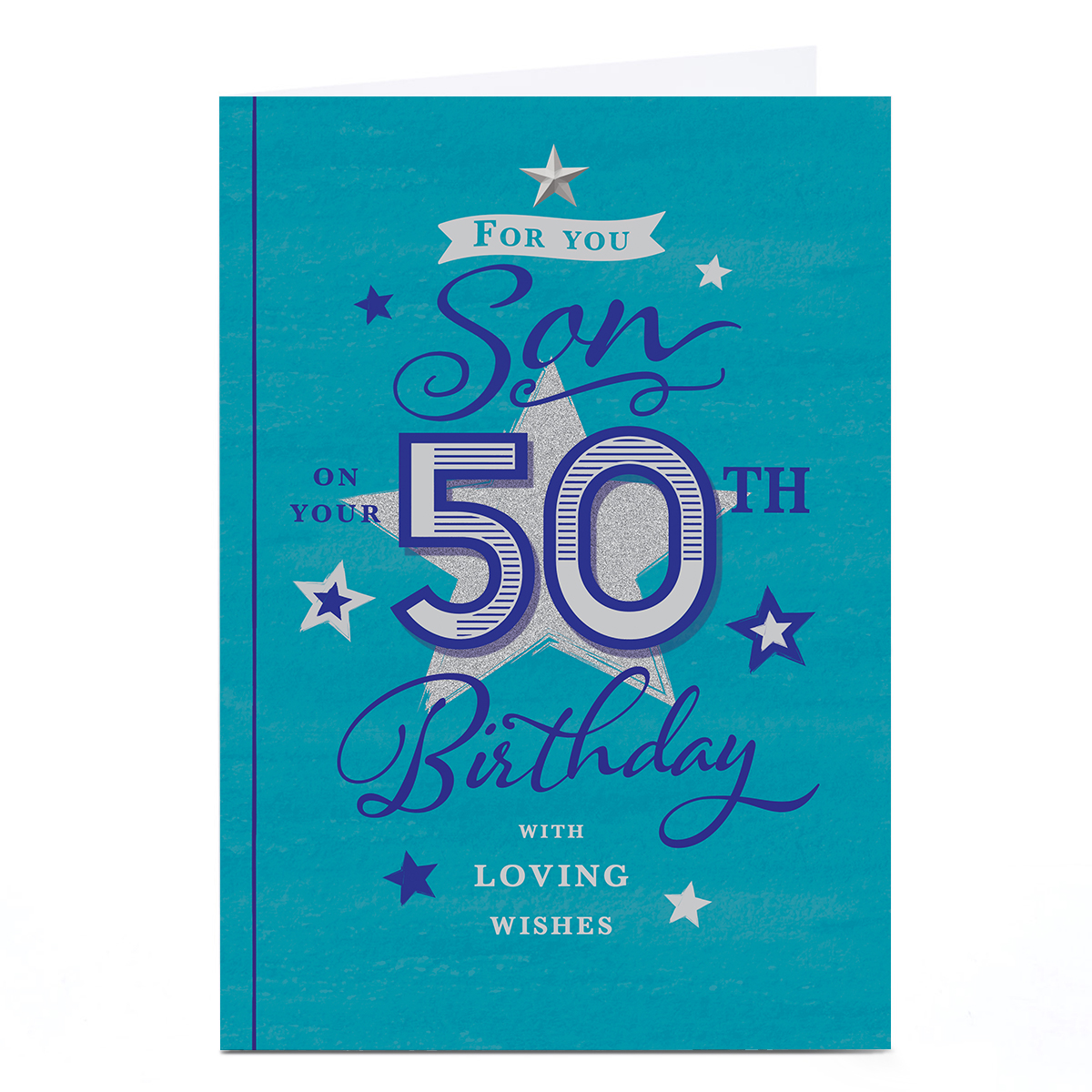 Personalised 50th Birthday Card - Blue Stars and Loving Wishes, Son