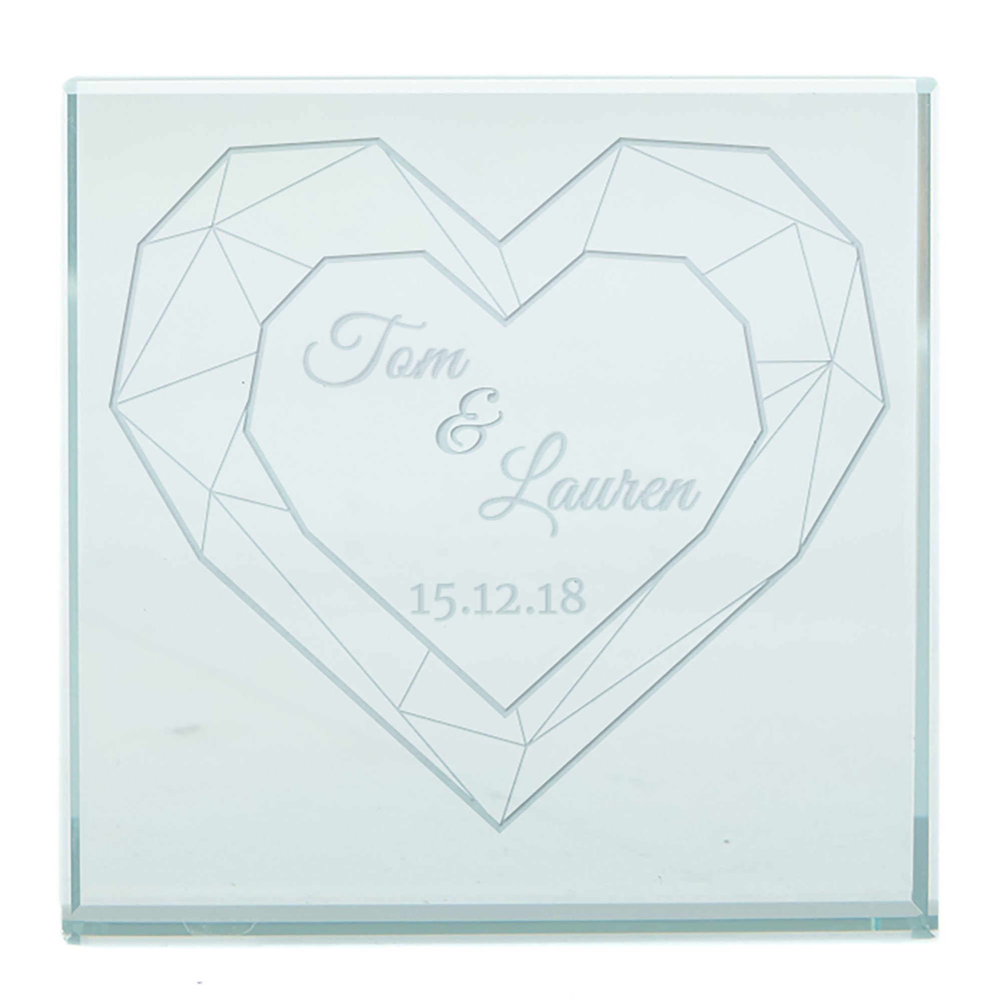 Personalised Glass Token - Geometric Heart, Date