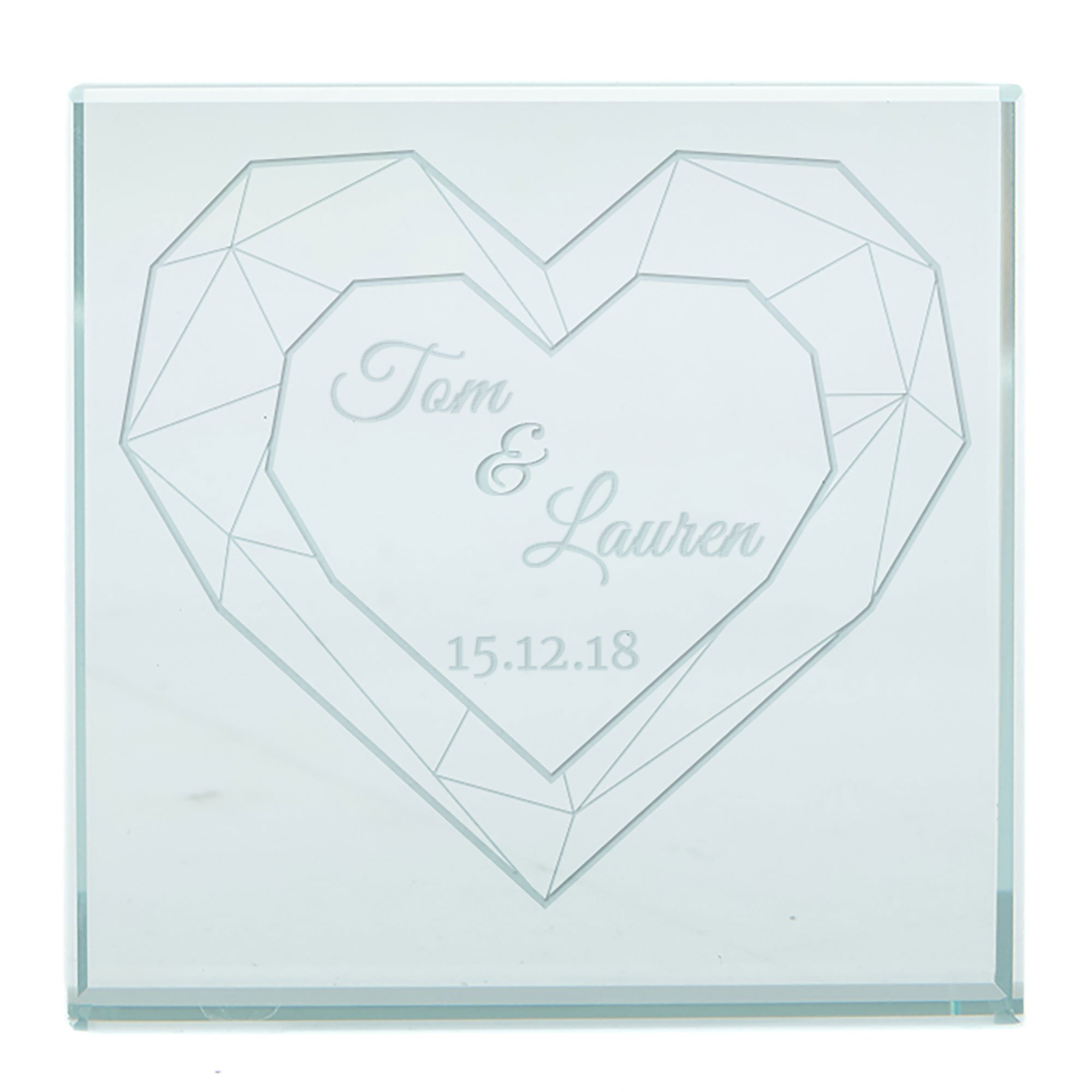 Personalised Glass Token - Geometric Heart, Date