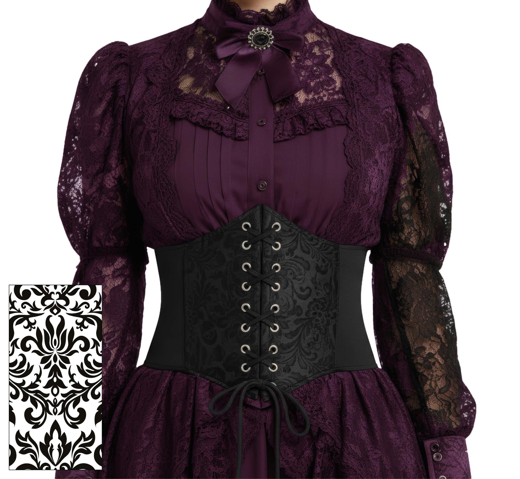 Fancy Dress Black Shiny Corset