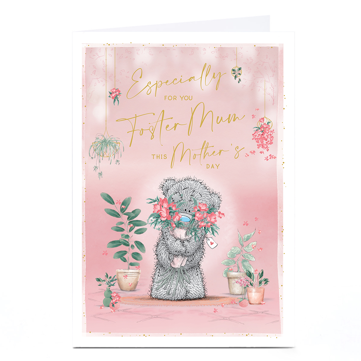 Personalised Tatty Teddy Mother's Day Card - Teddy with Flowers, Foster Mum