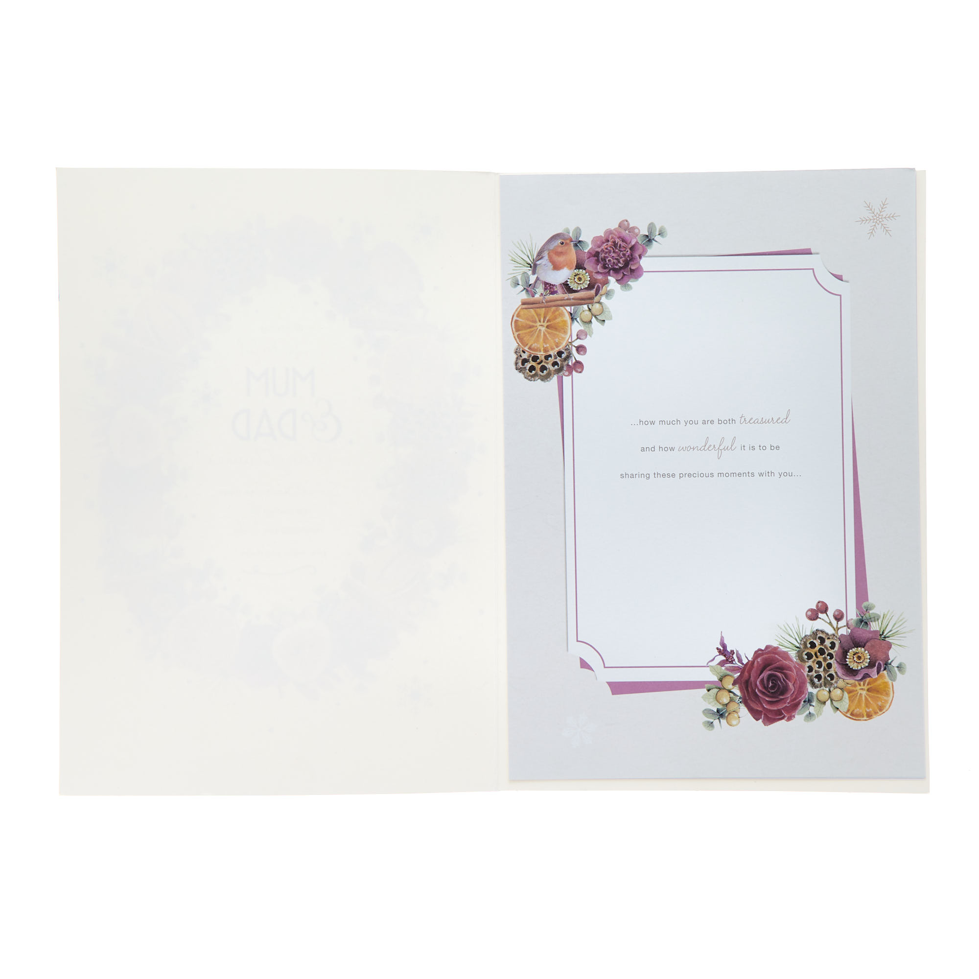 Mum & Dad Wreath & Robin Christmas Card