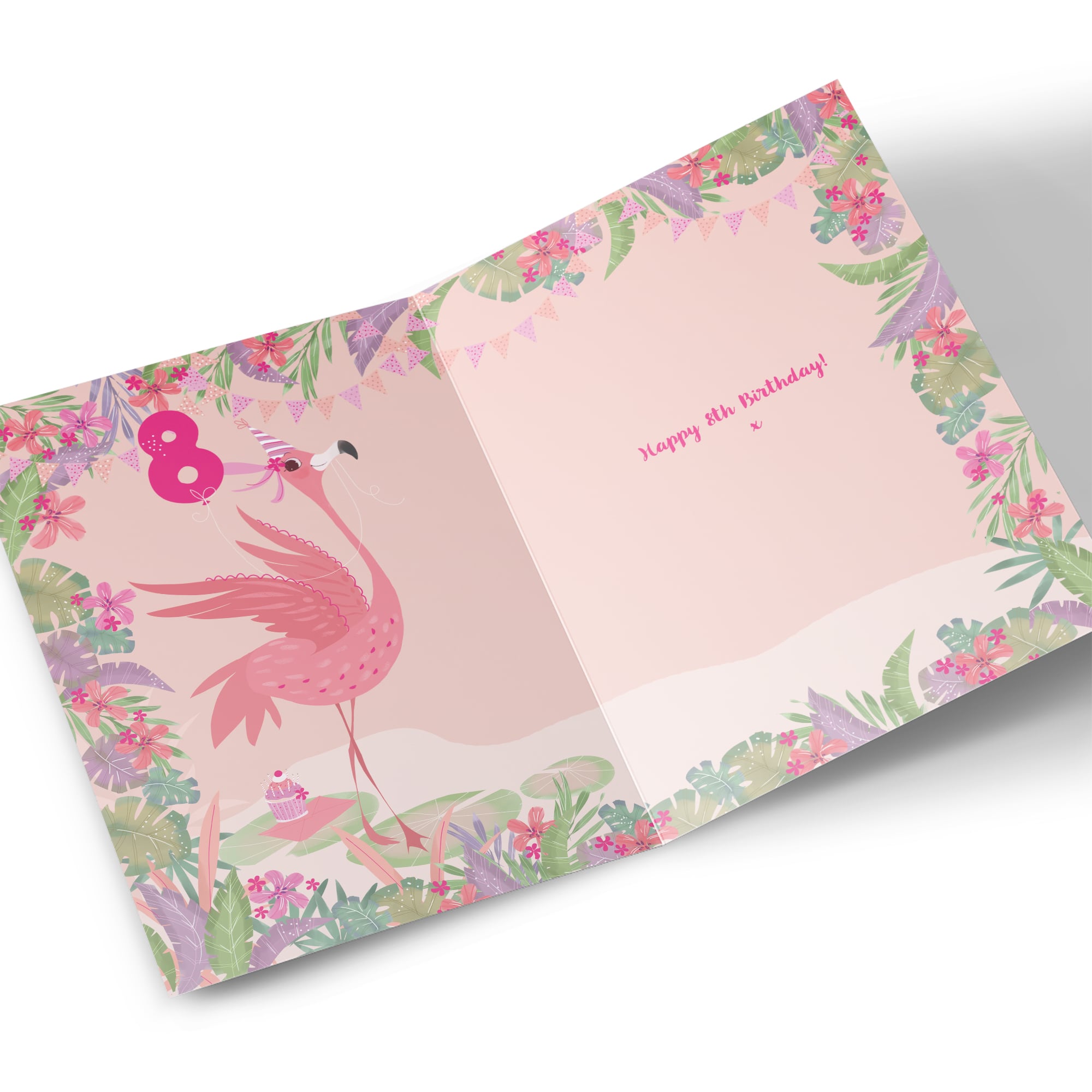 8th Birthday Card - Flamingo Birthday Girl