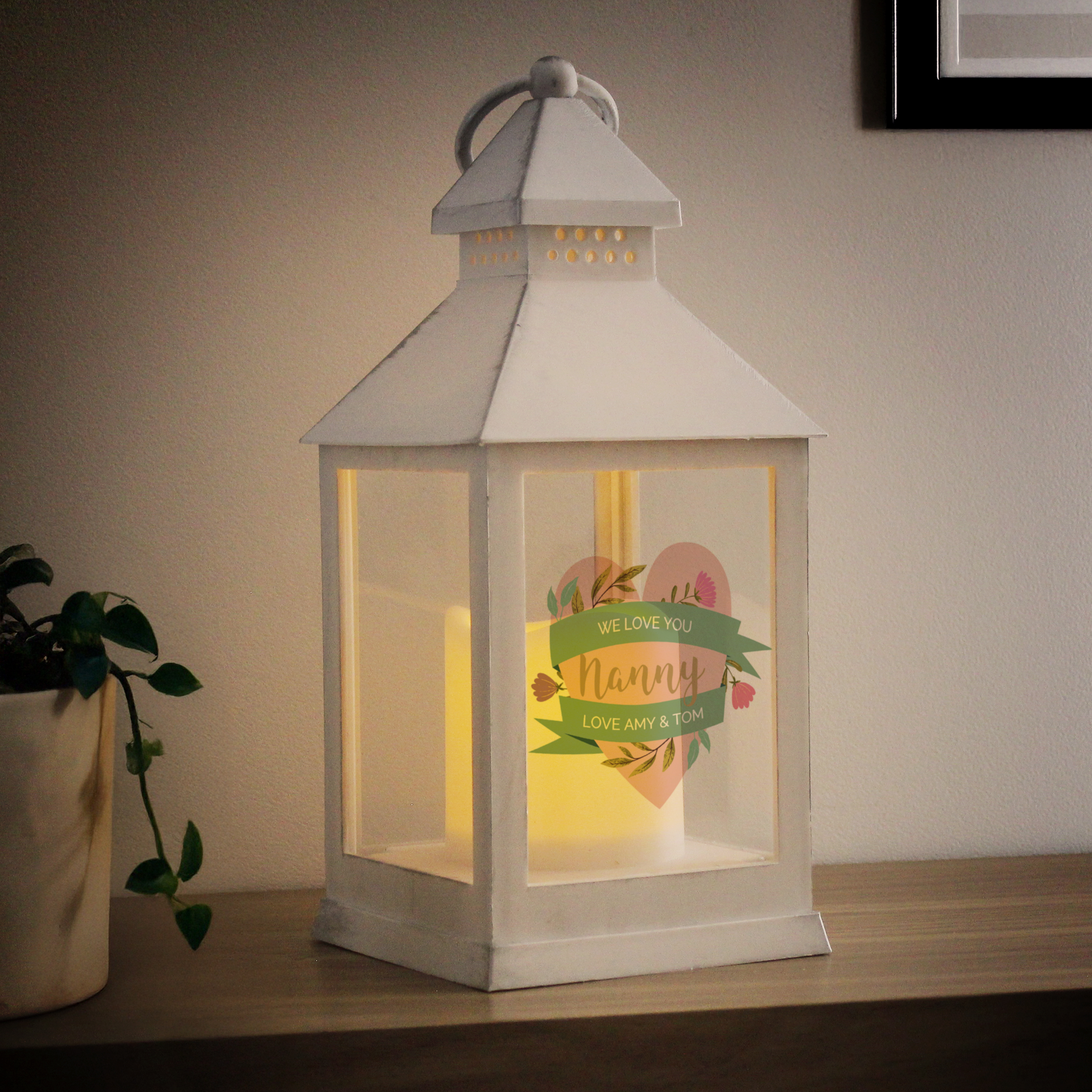 Personalised Floral Heart Mothers Day White Lantern