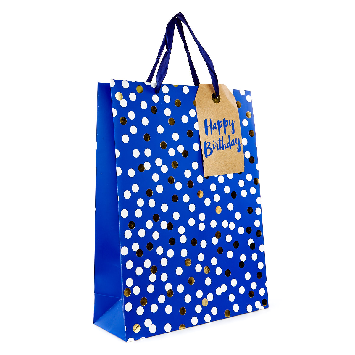 Extra Large Portrait Gift Bag - Blue Spots, Happy Birthday 