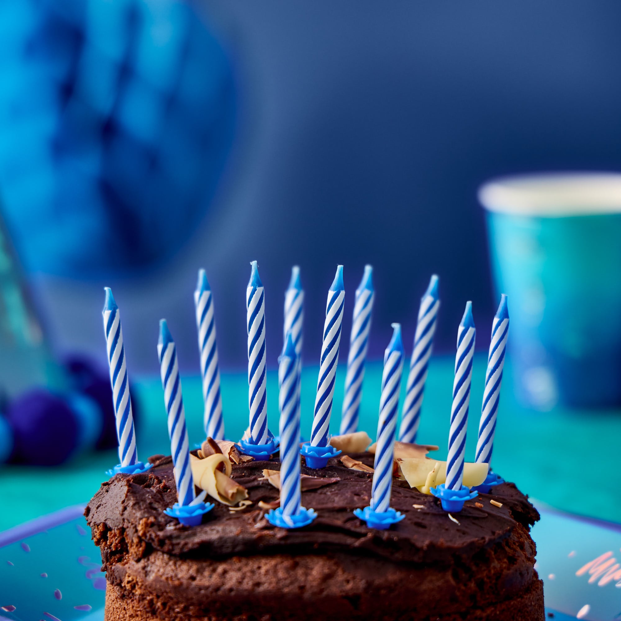 Blue Cake Candles & Holders - Pack of 12