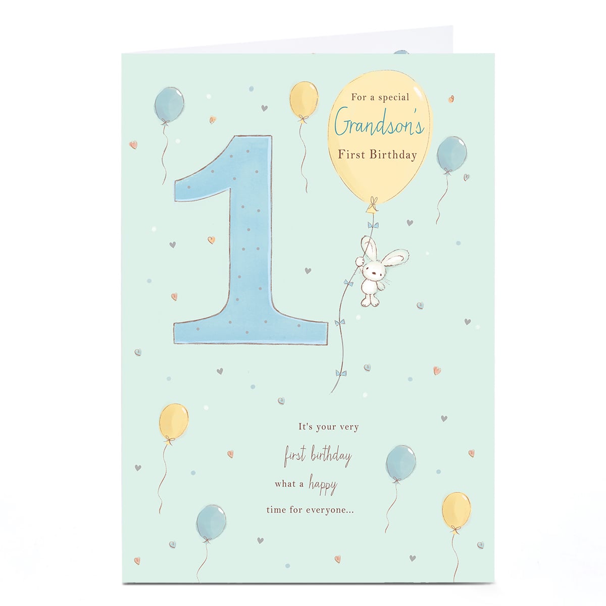1st Birthday Card - Bunny and Balloons, Grandson