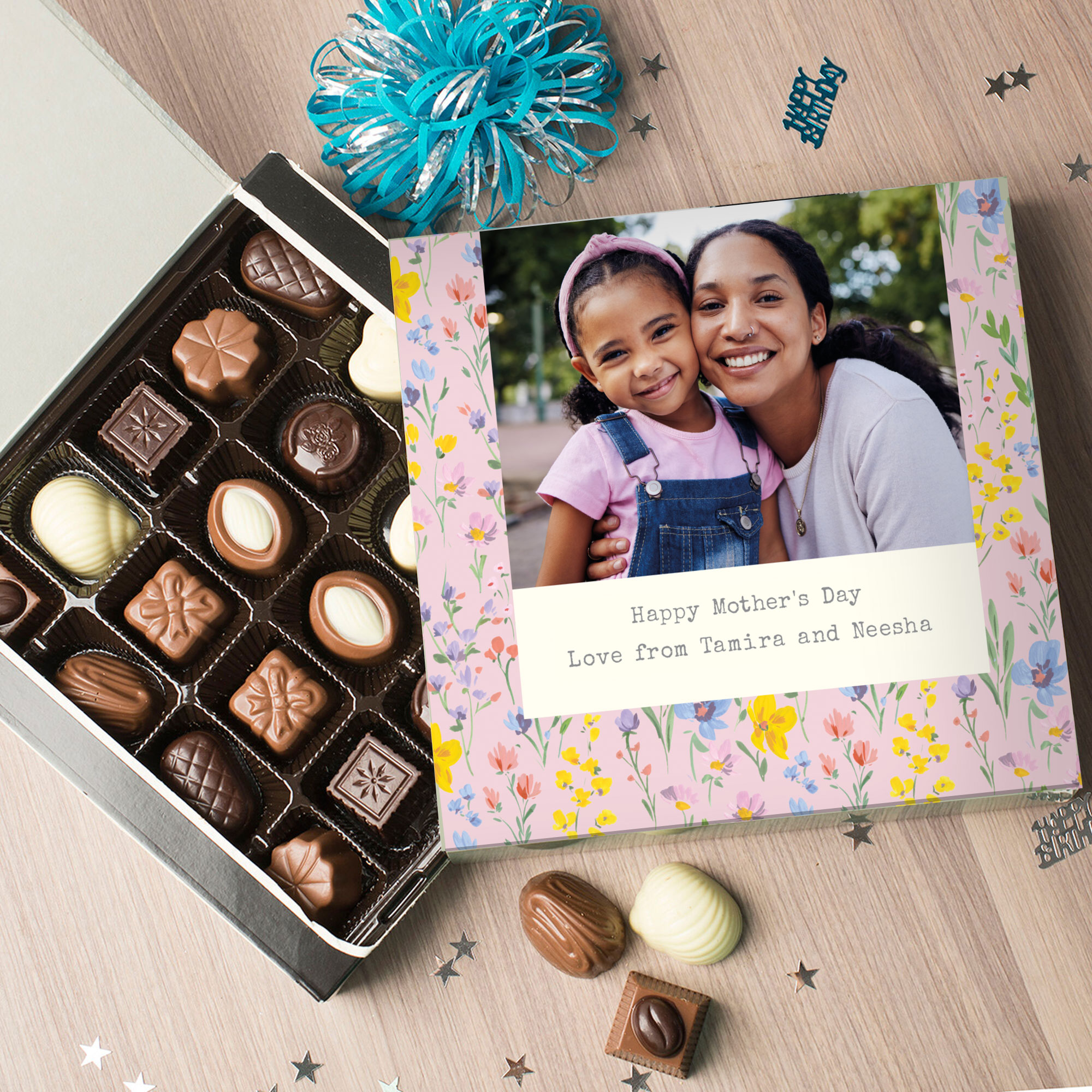 Personalised Belgian Chocolates - Pink Flowers