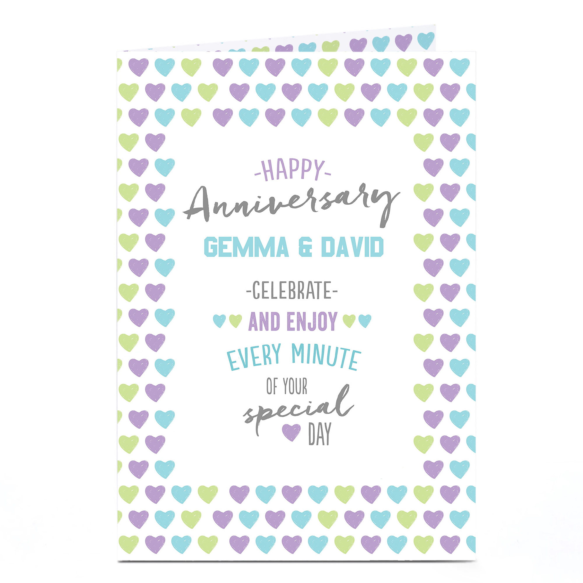 Personalised Anniversary Card - Coloured Hearts