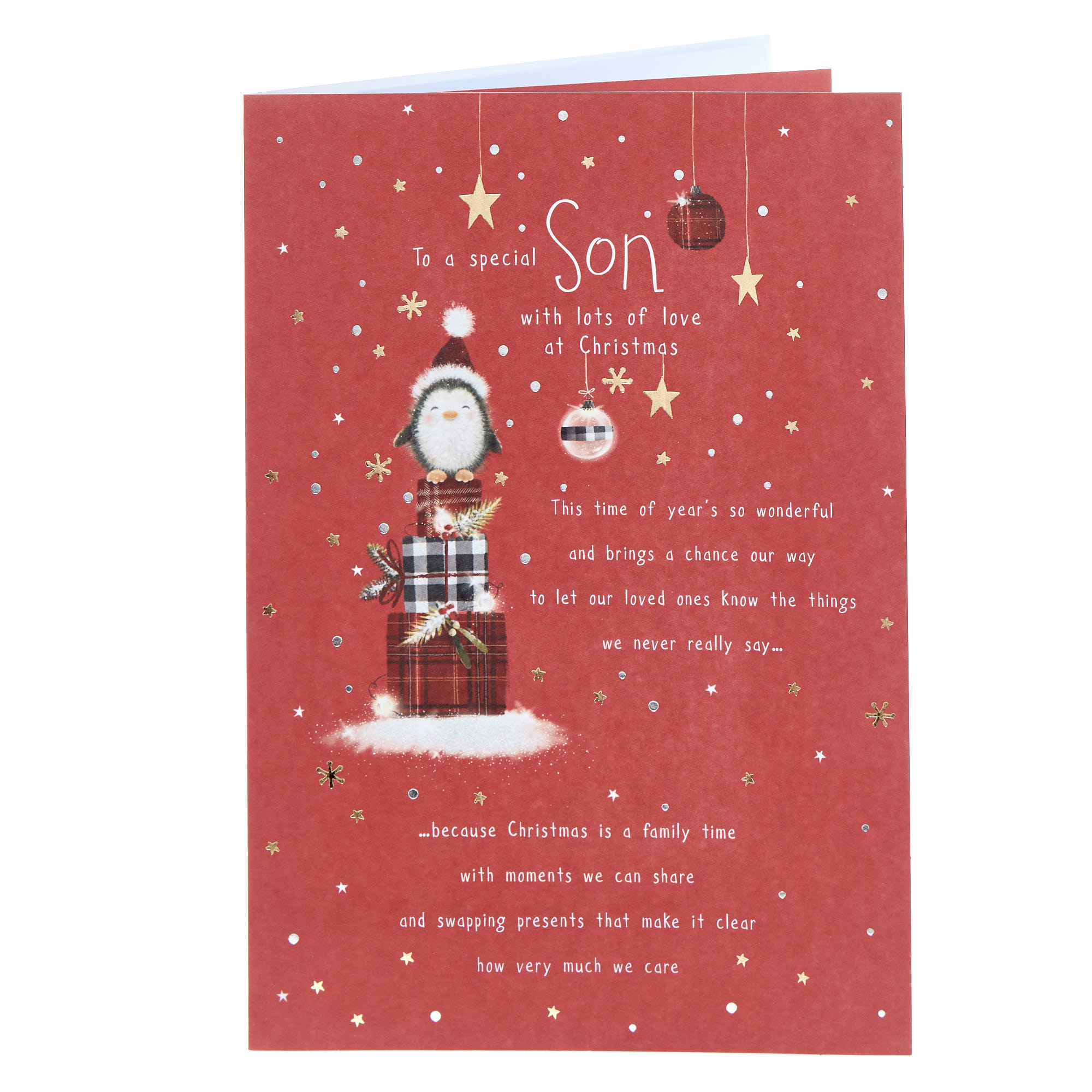 Son Penguin & Presents Christmas Card