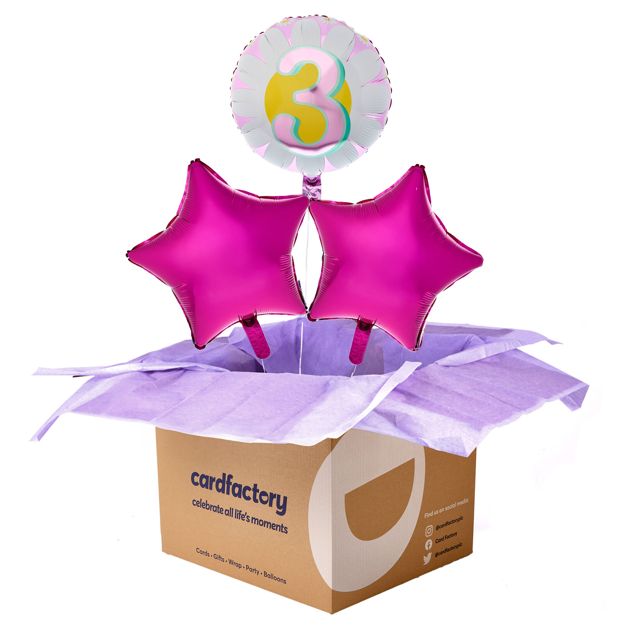 Daisy Age 3 Happy Birthday Balloon Bouquet - DELIVERED INFLATED!