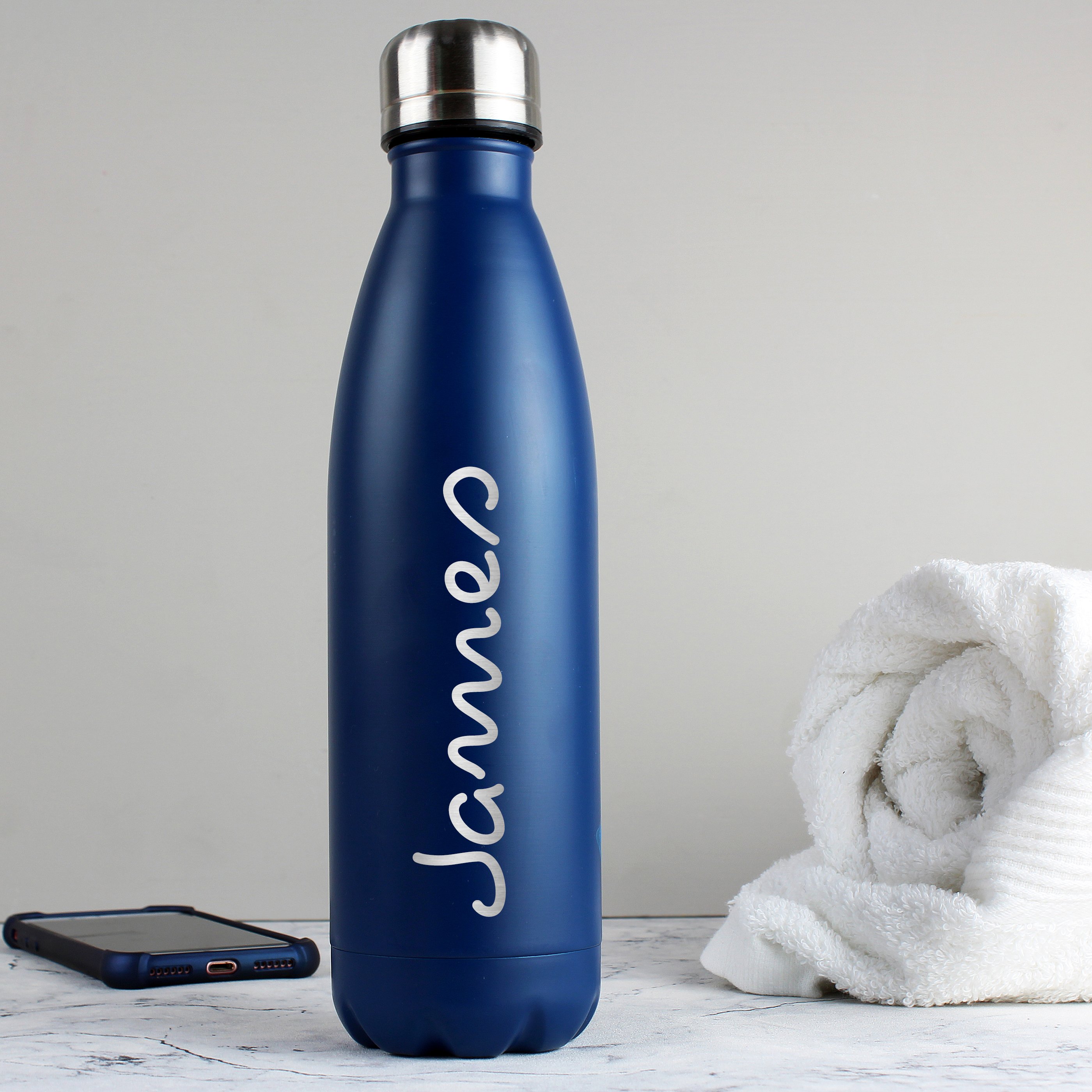 Personalised Blue Metal Insulated Drinks Bottle