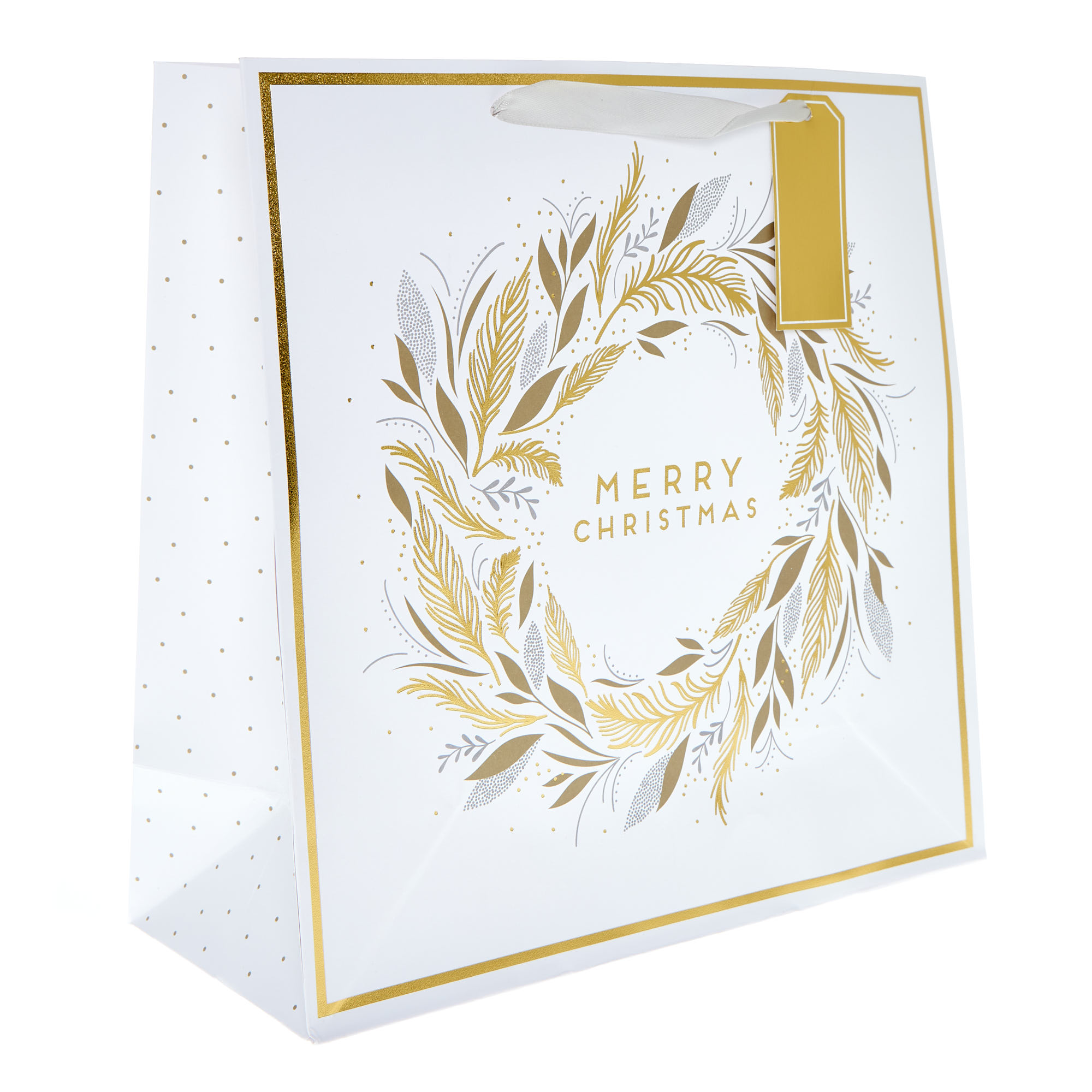 Large Square Gold Wreath Merry Christmas Gift Bag
