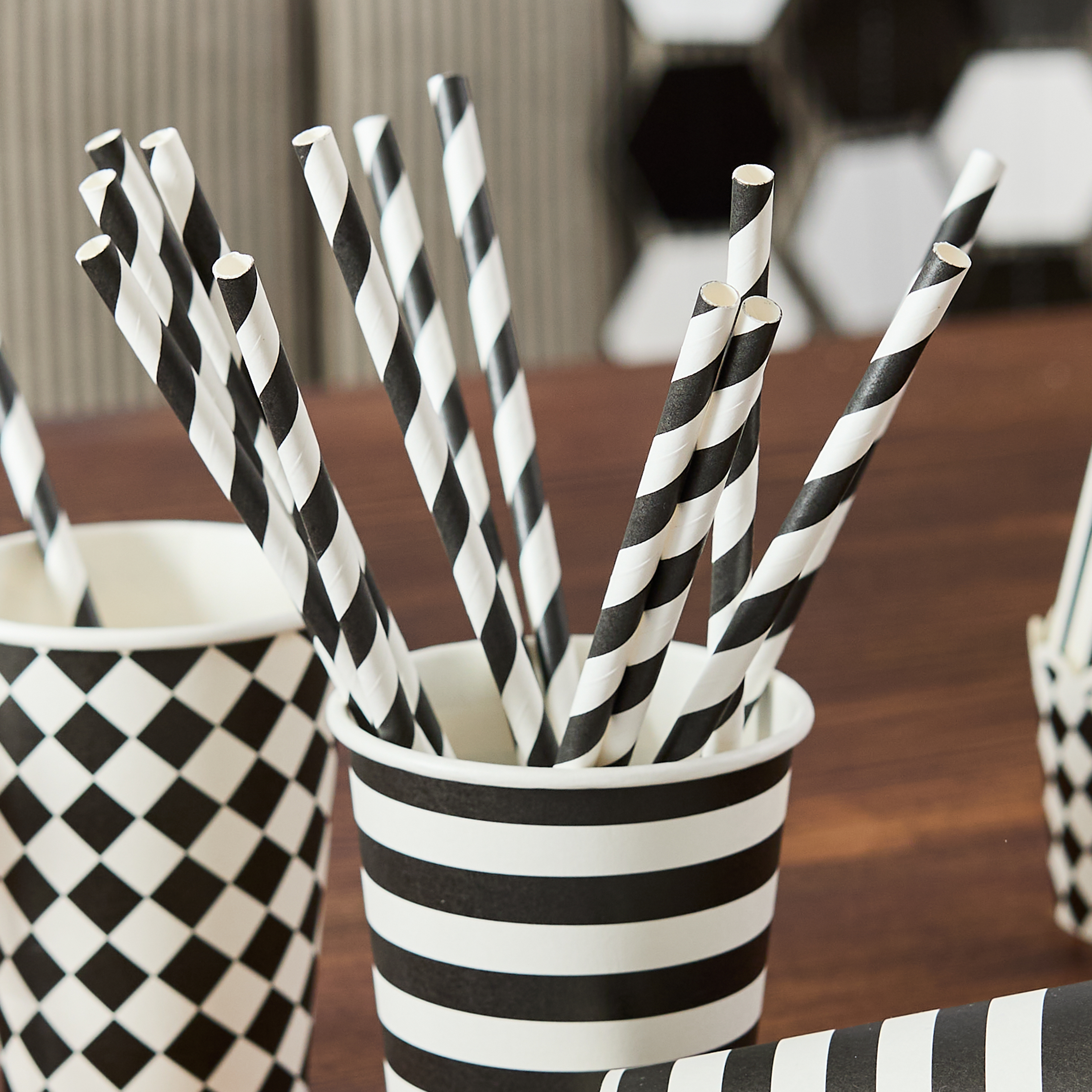 Monochrome Striped Paper Straws - Pack of 16