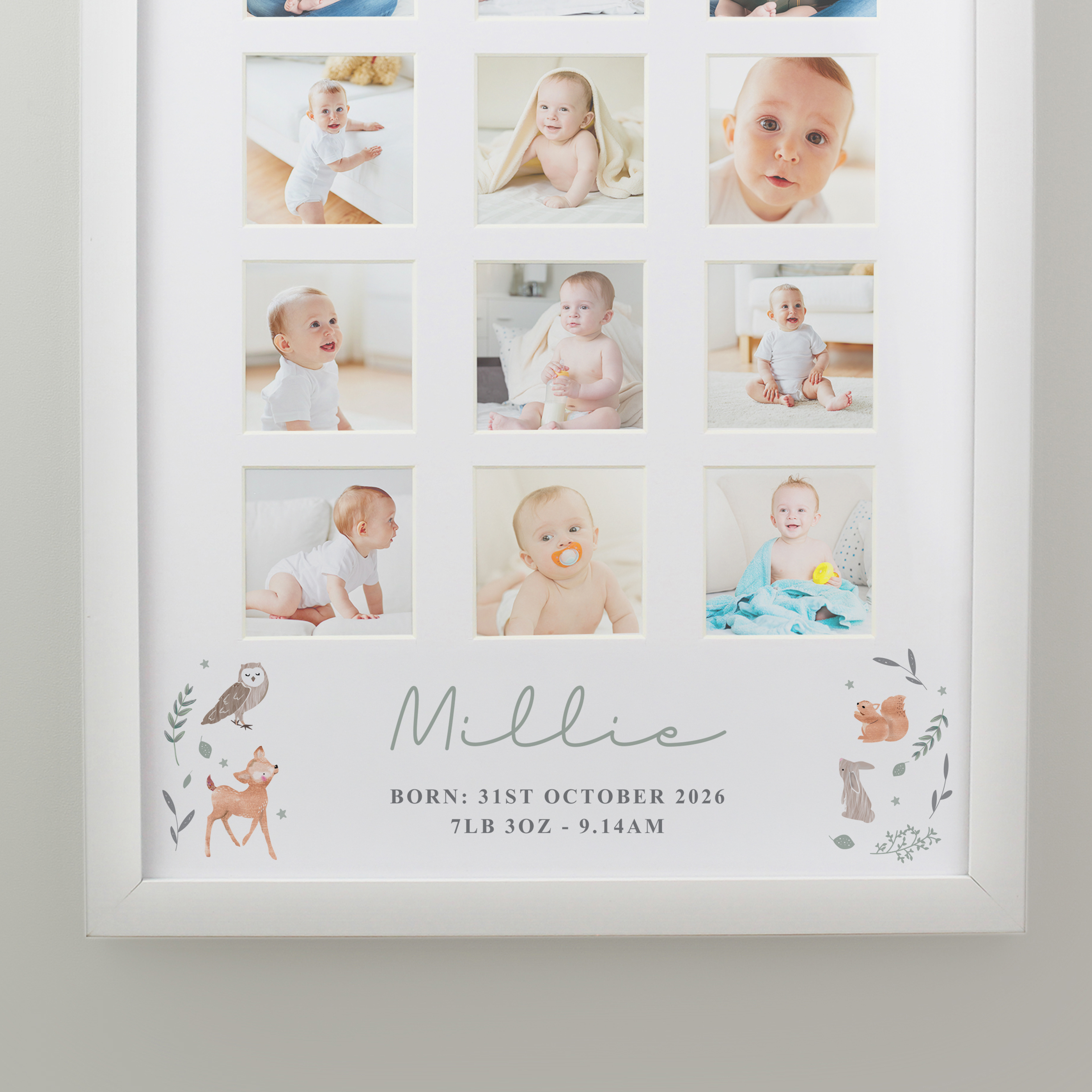 Personalised Woodland Animal White Multi Photo Frame