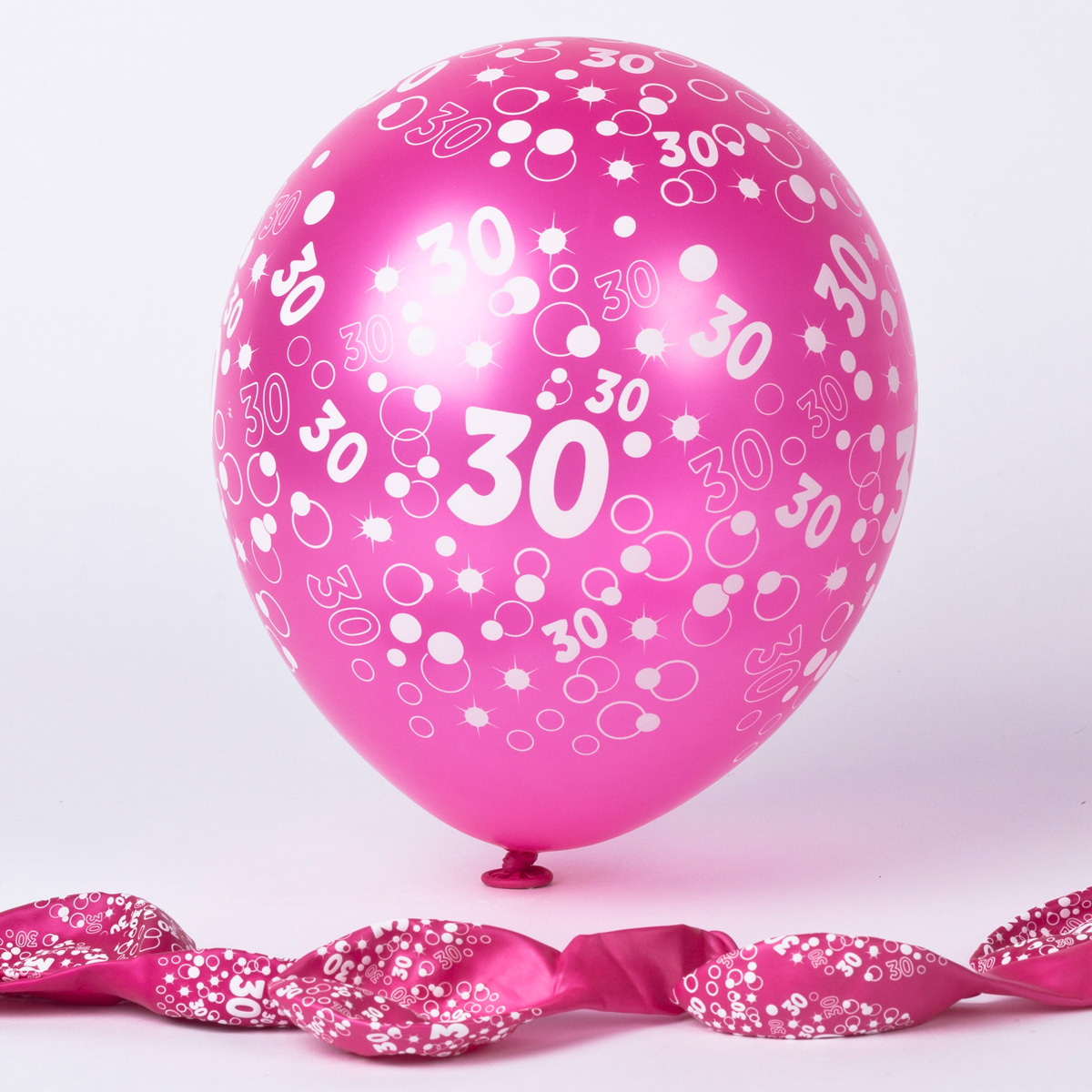 Metallic Pink Circles 30th Birthday Helium Latex Balloons - Pack Of 6