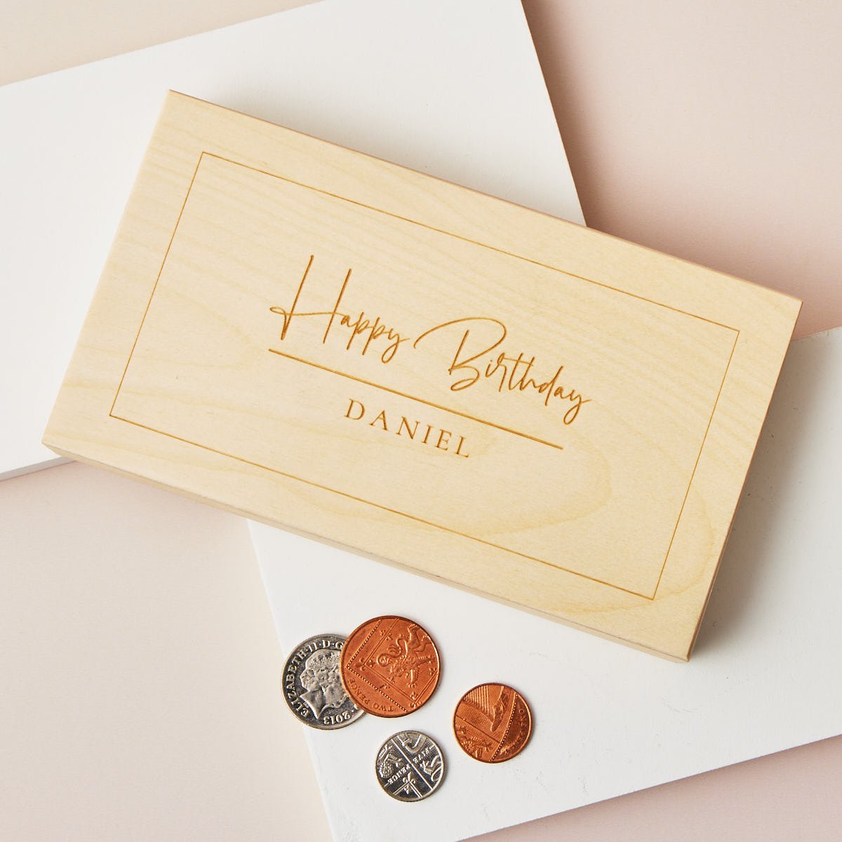 Personalised Wooden Happy Birthday Ticket or Money Holder
