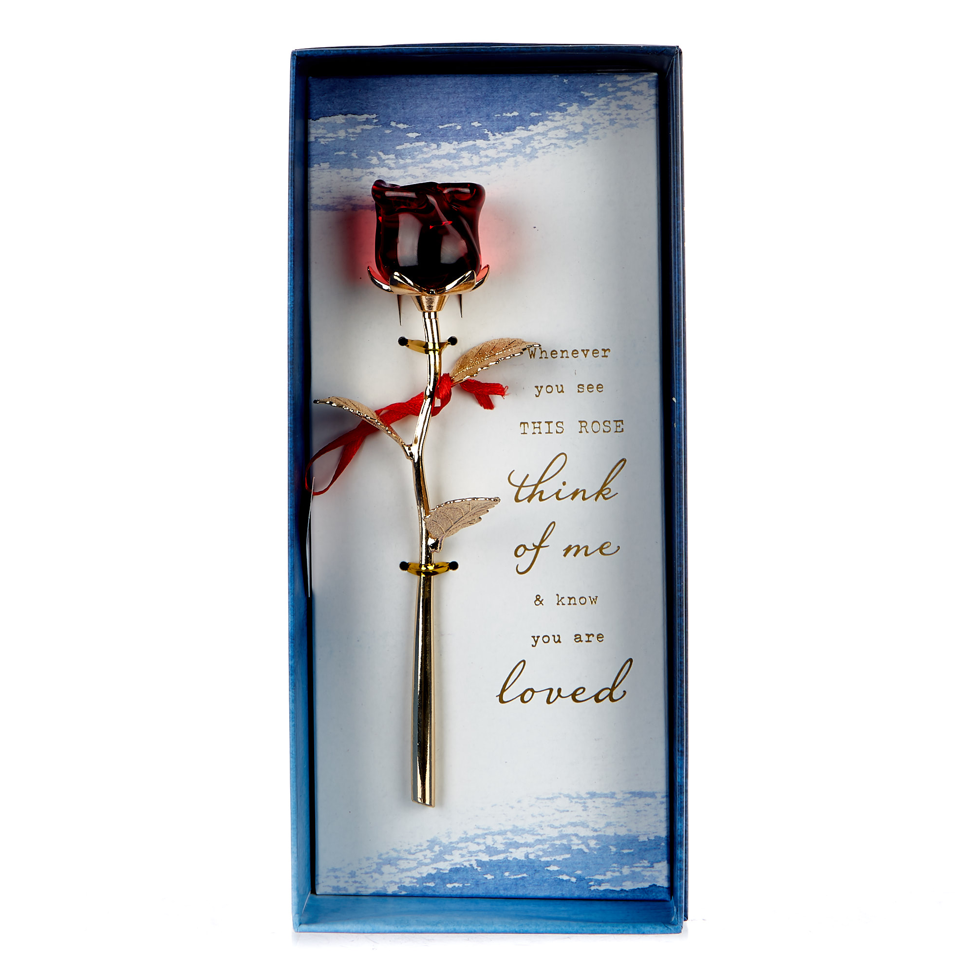 Gold & Red Artificial Valentine's Day Rose In A Box