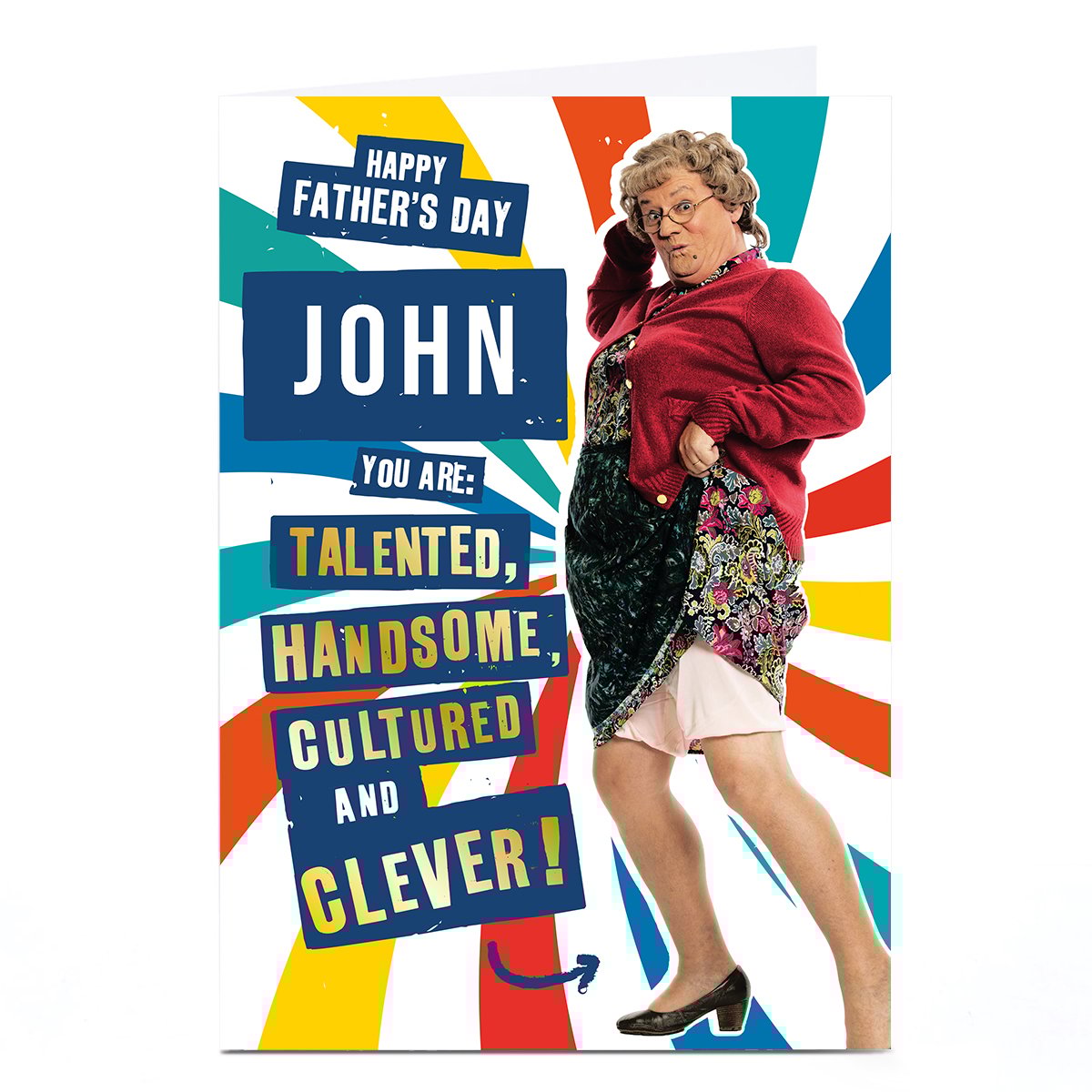 Personalised Mrs Brown's Boys Father's Day Card - Talented, Handsome, Cultured & Clever
