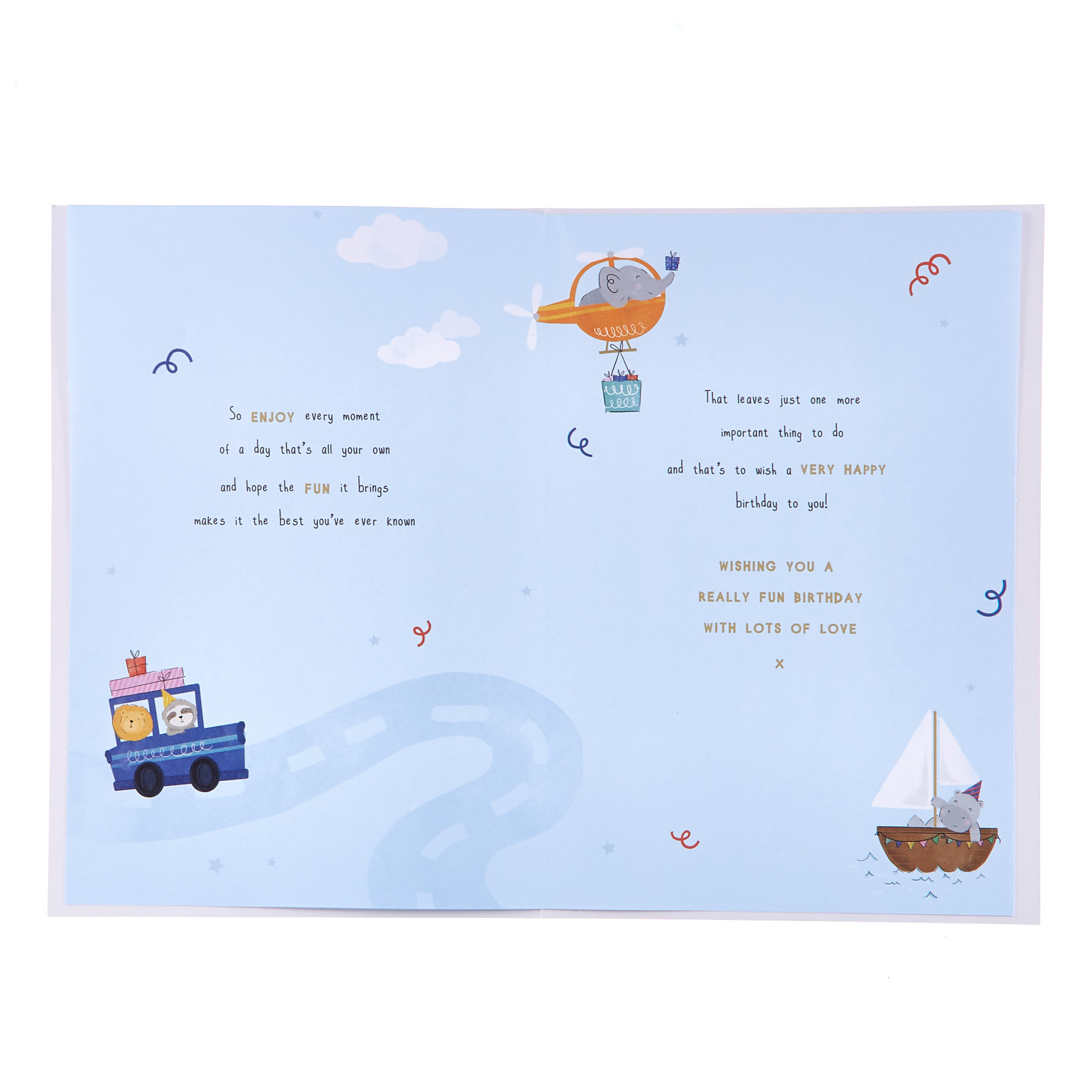 Birthday Card - Train, Car, Boat & Plane