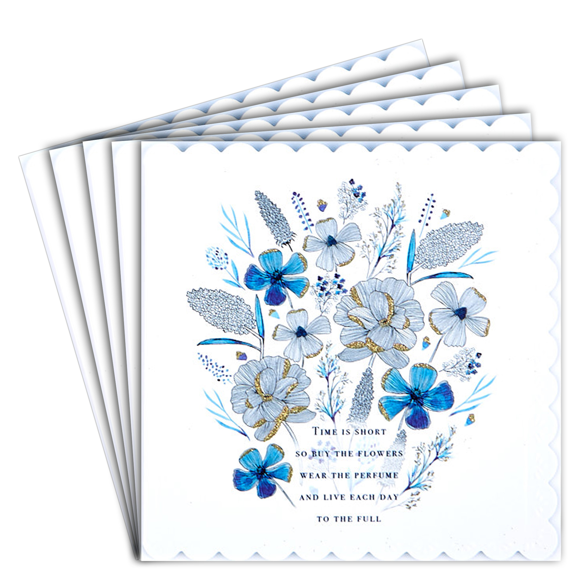 12 Blank Birthday Cards - Blue Flowers