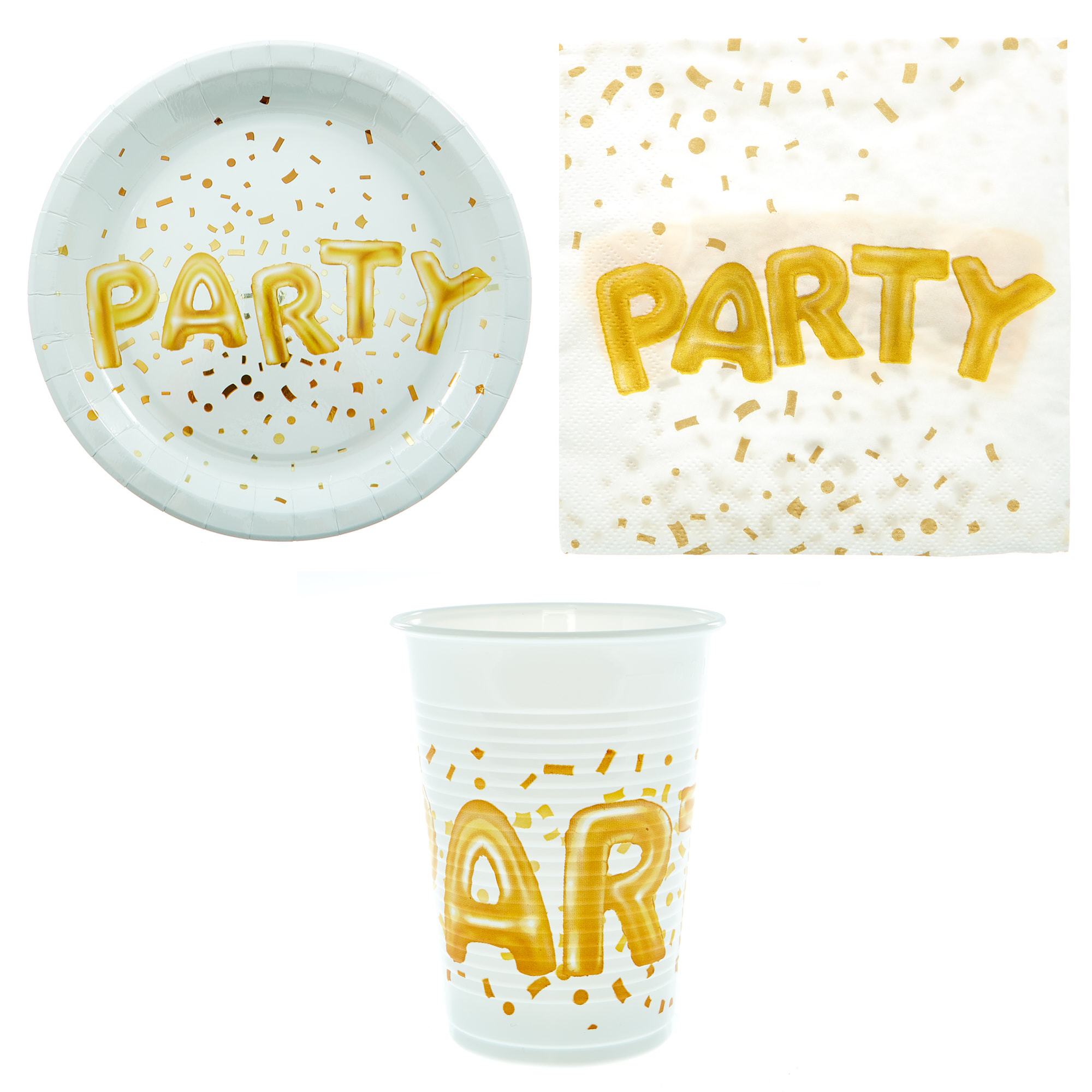 Gold Balloon Letters Party Tableware Bundle - 8 Guests