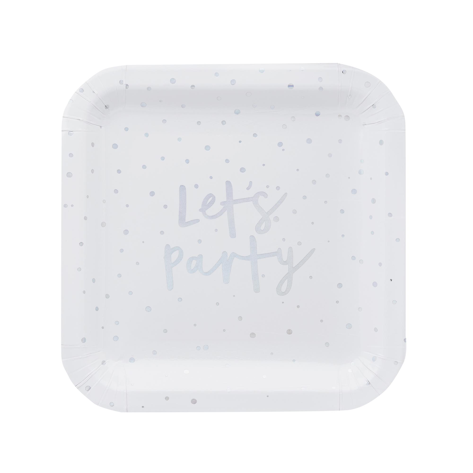 Metallic Let's Party Plates - Pack of 8 (3 Colour Options)