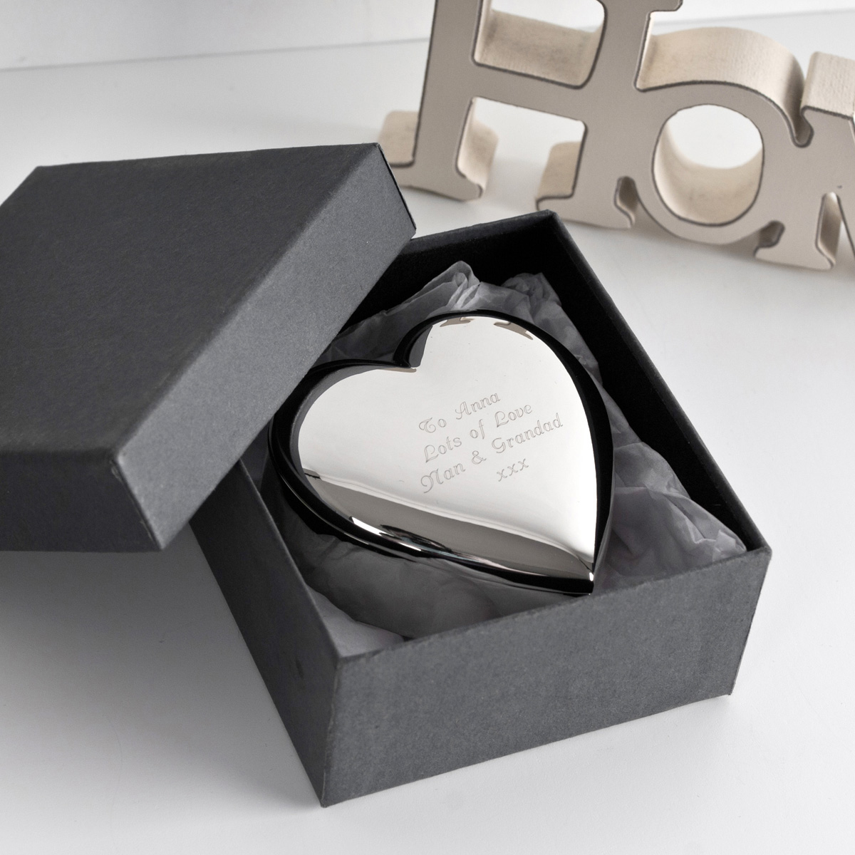 Engraved Silver-Plated Heart Trinket Box