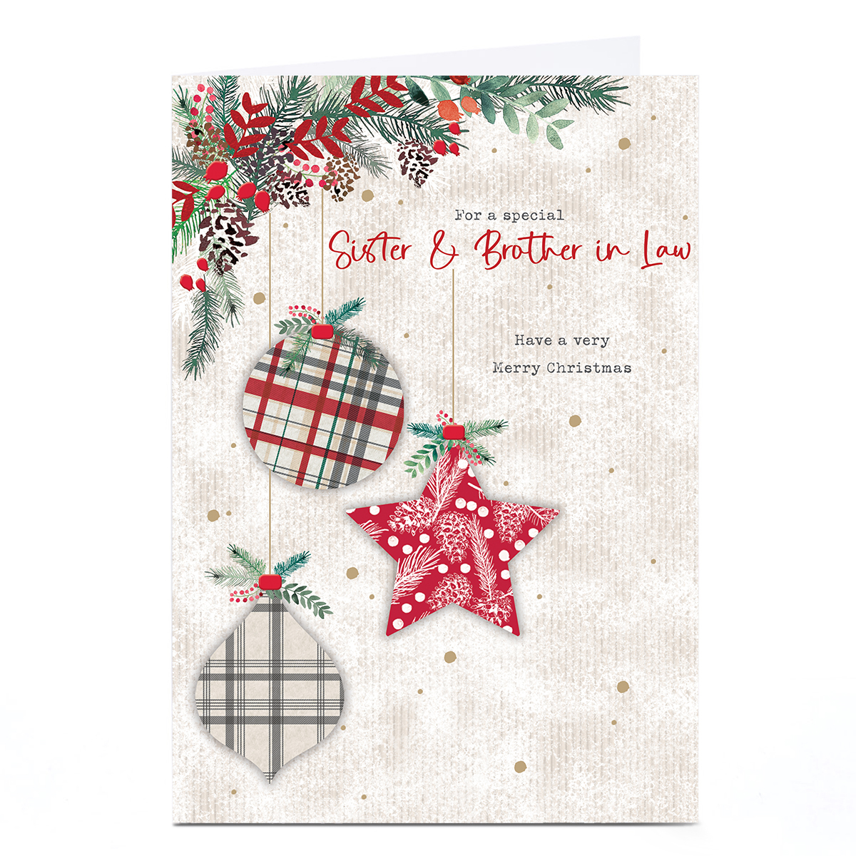 Personalised Christmas Card - Patterned Baubles, Sister & Brother-in-Law