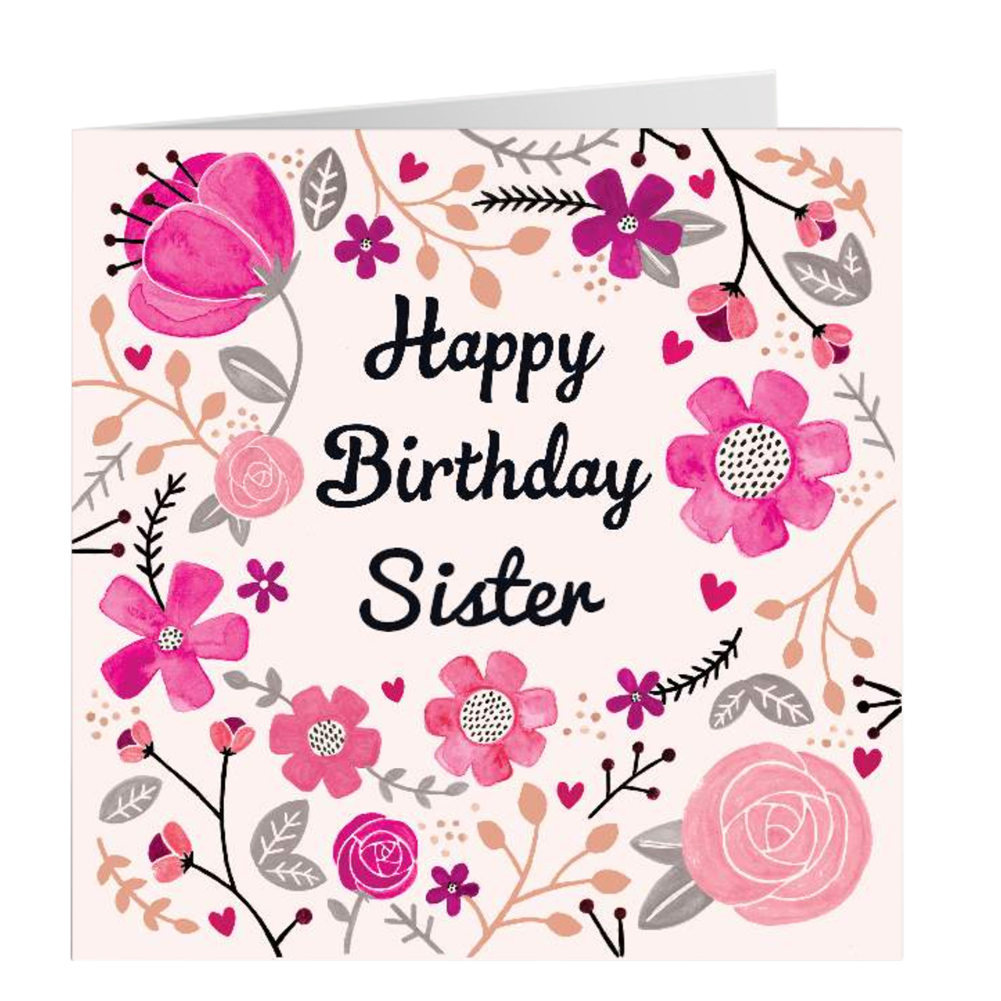Personalised Birthday Card - Pretty Pink Flowers, Sister