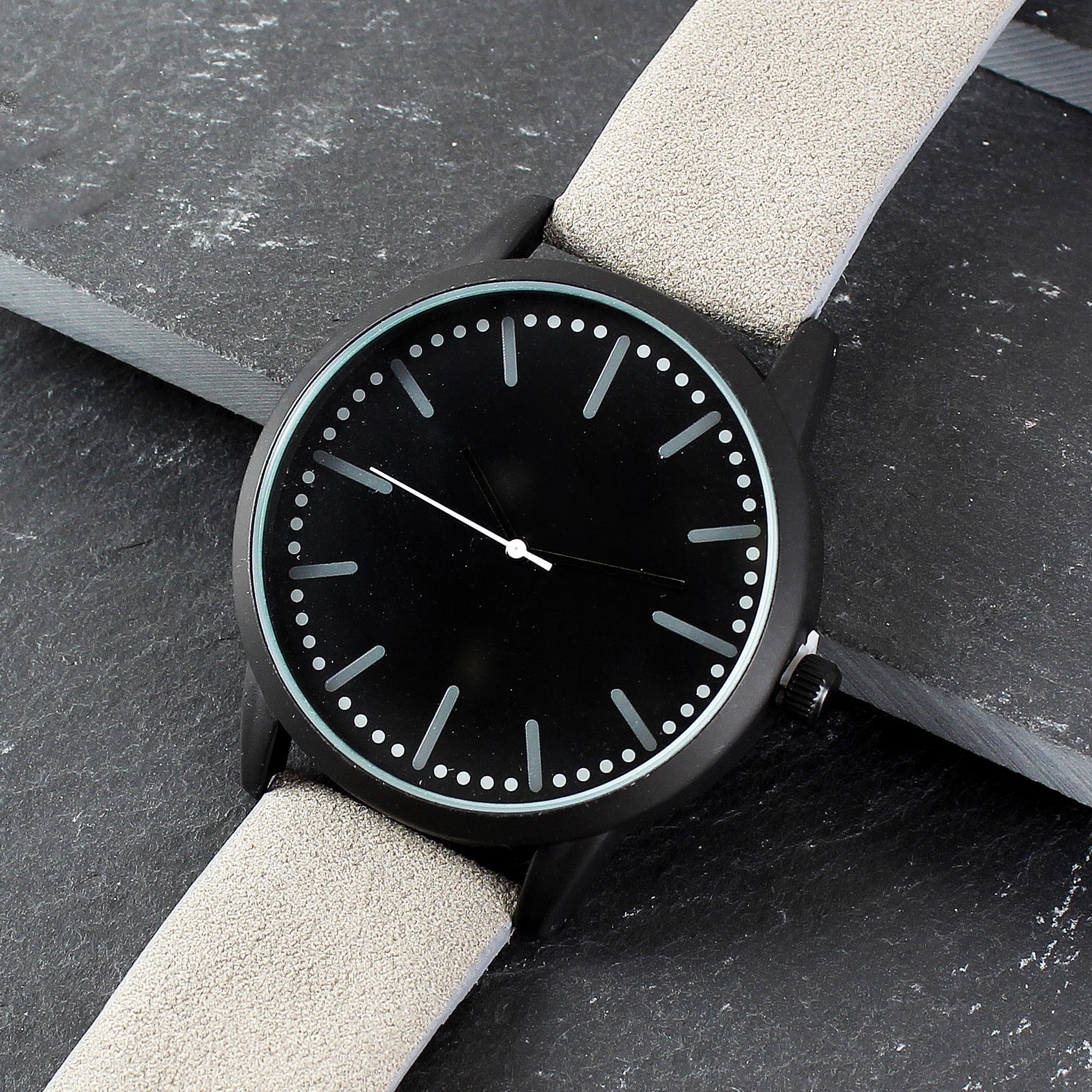 Personalised Men's Matte Black Watch with Grey Strap & Presentation Box