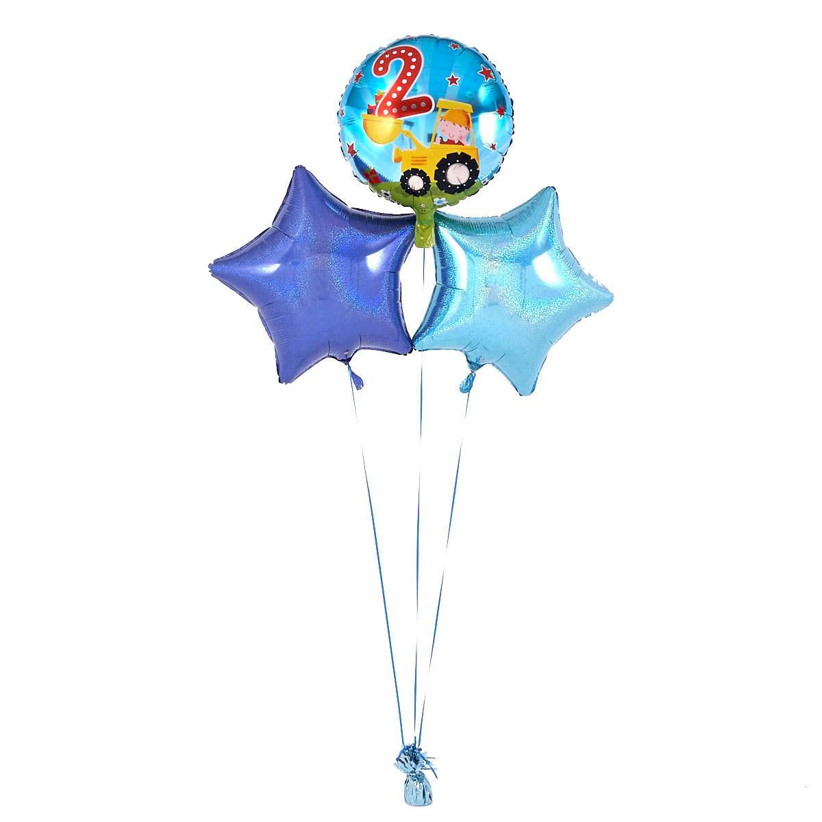 2nd Birthday Digger Blue Balloon Bouquet - DELIVERED INFLATED!