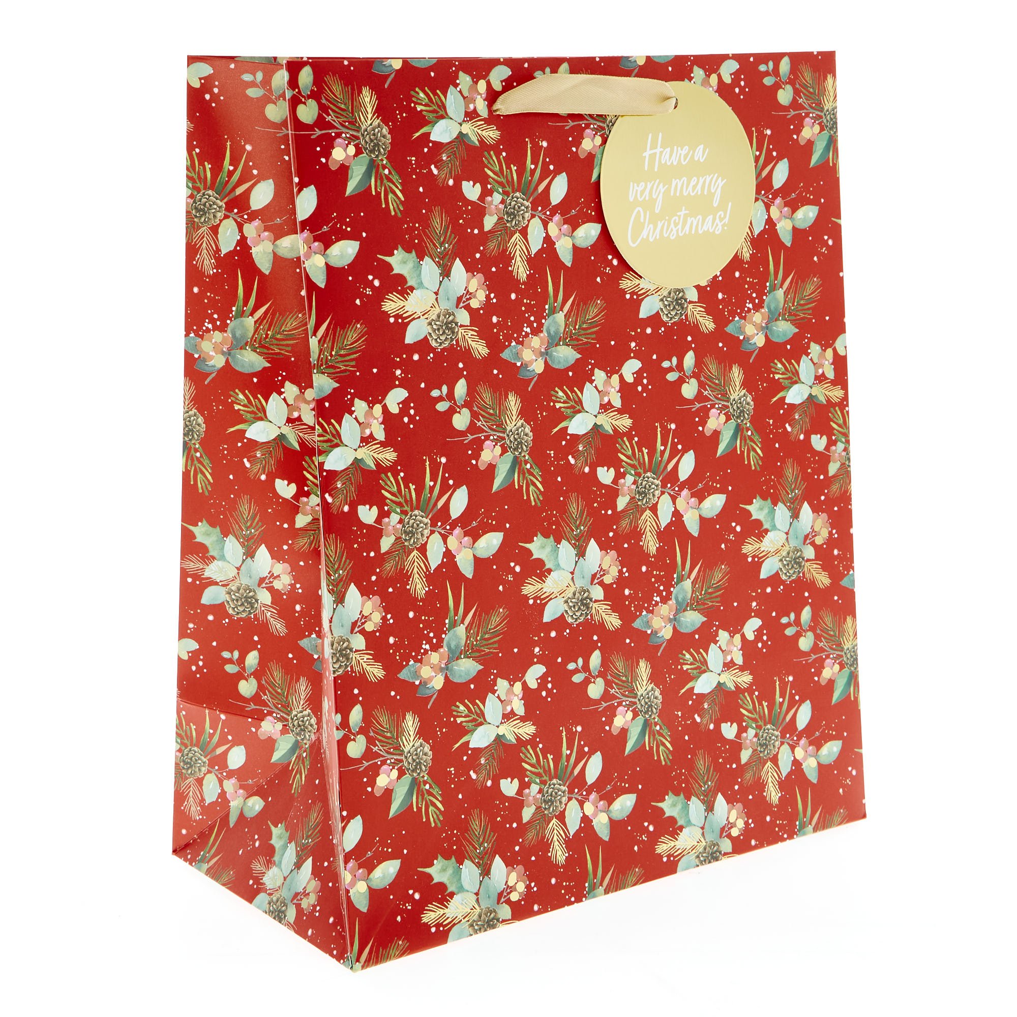 Large Portrait Red Pinecones Christmas Gift Bag