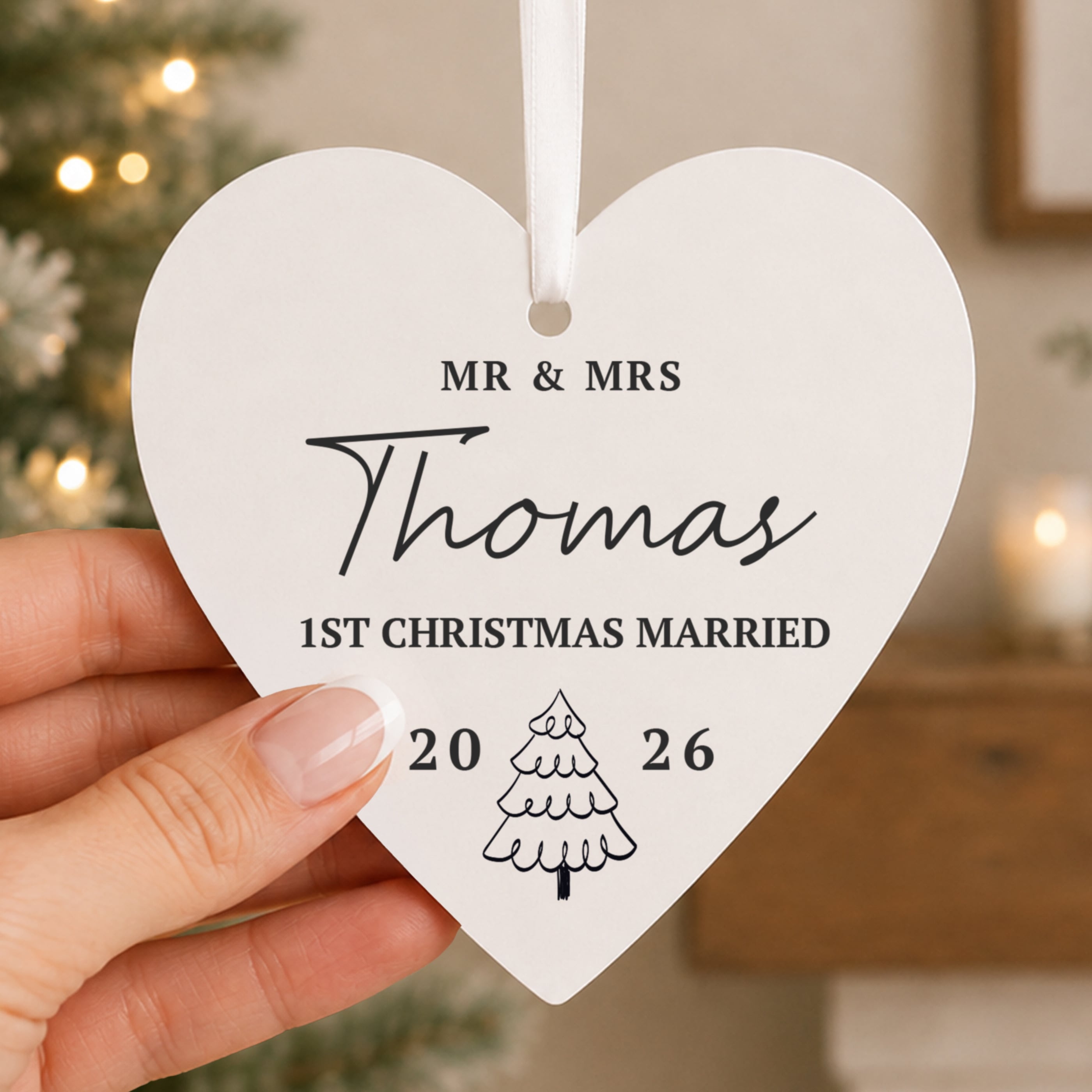 Personalised Christmas Tree Wooden Heart Decoration