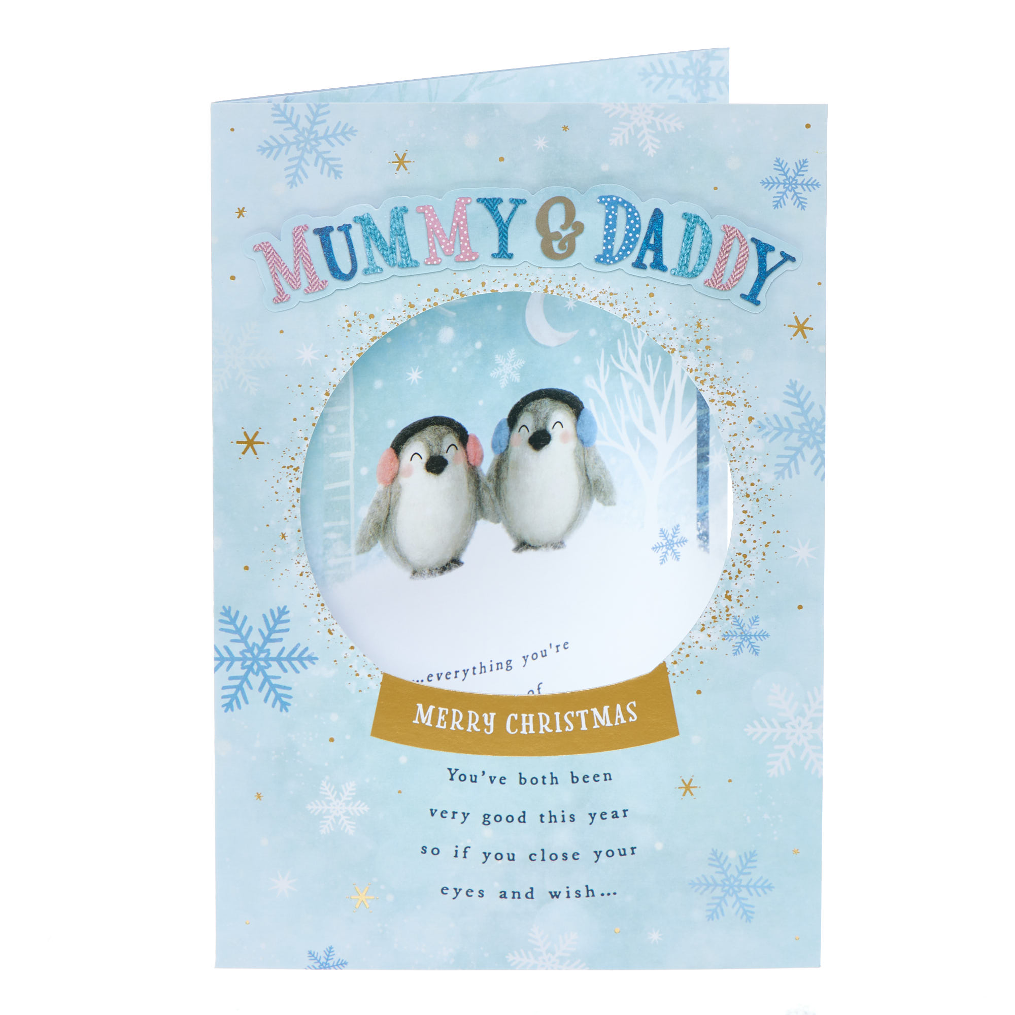 Mummy & Daddy Felted Penguins Christmas Card