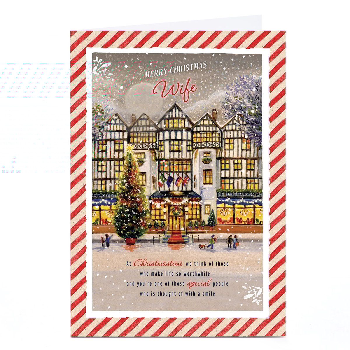 Personalised Christmas Card - Snowy Village Scene, Wife
